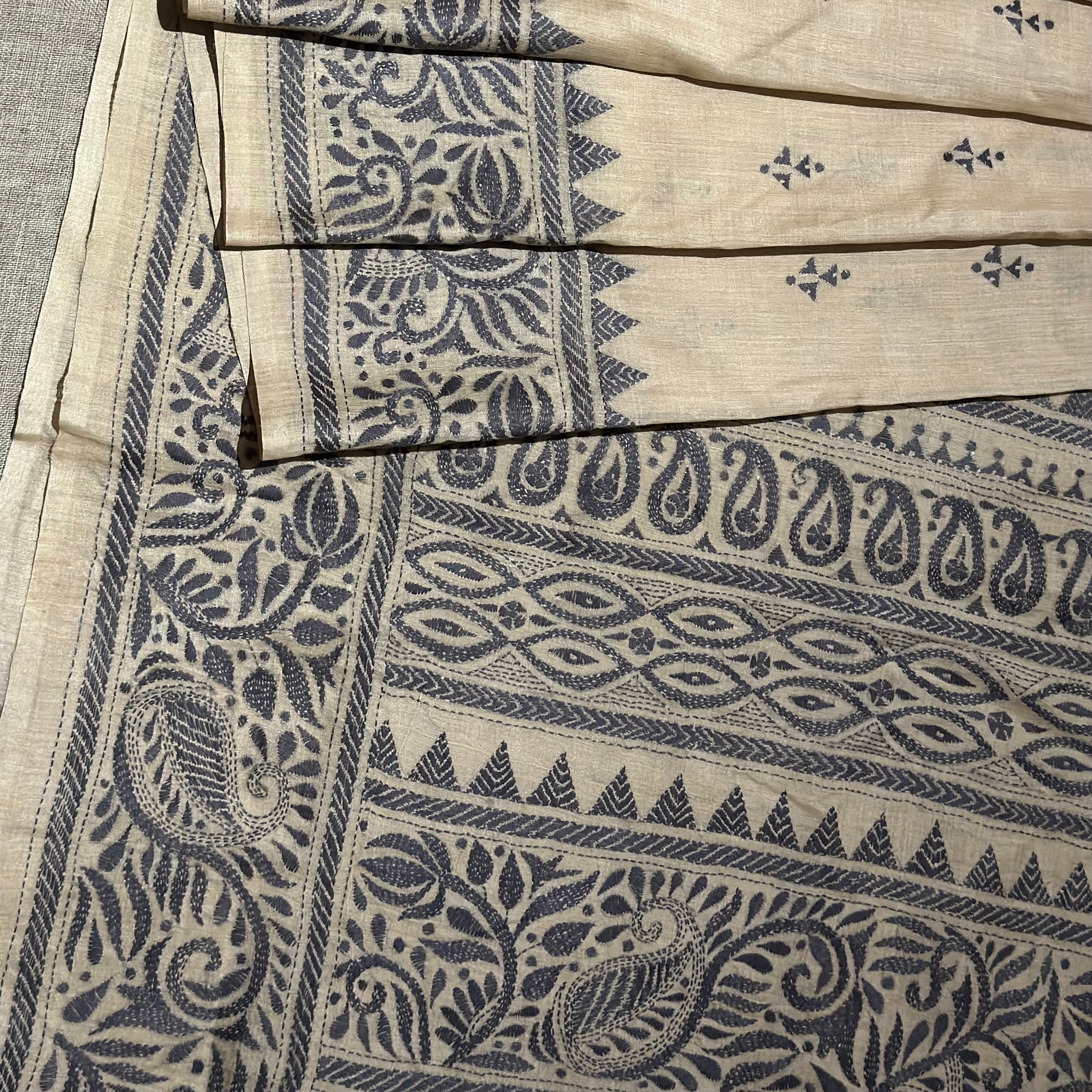 Kantha Embroidered on Handwoven Tussar Silk