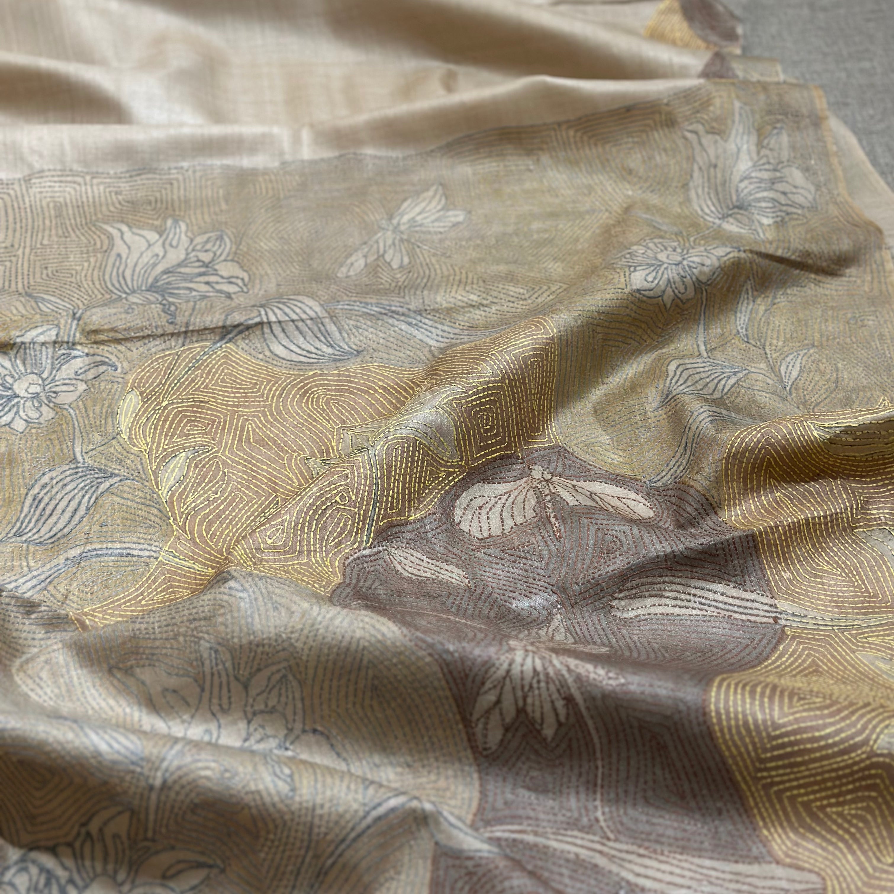 Natural Dyed Handwoven Tussar with Kantha