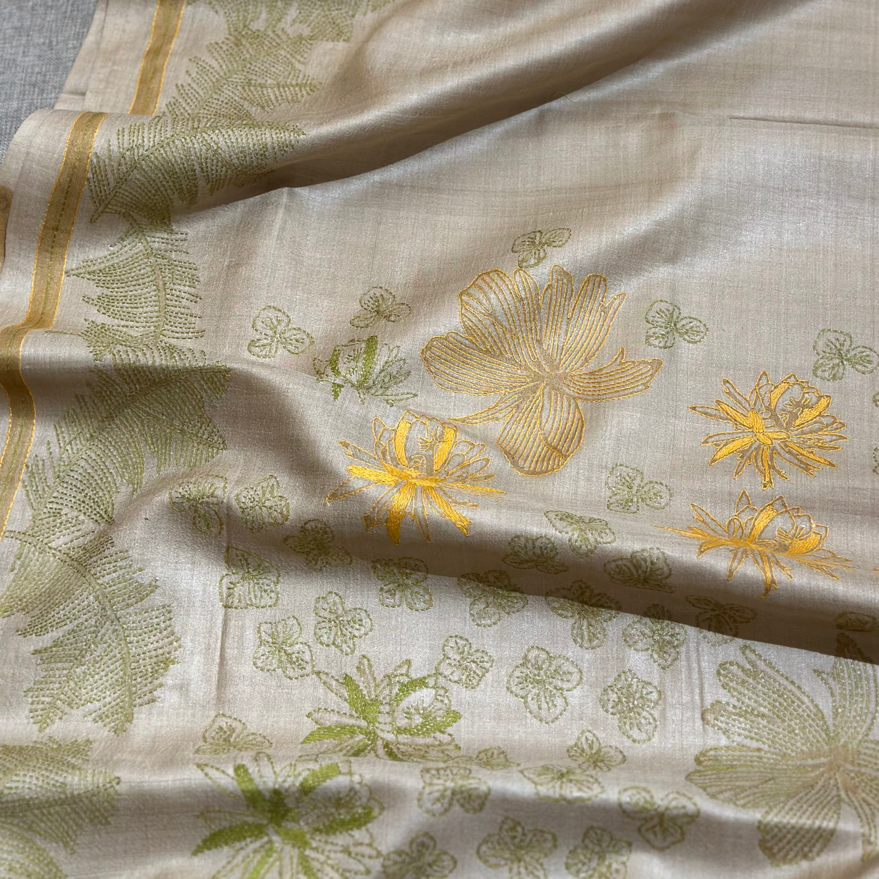 Natural Dyed Handwoven Tussar with Kantha