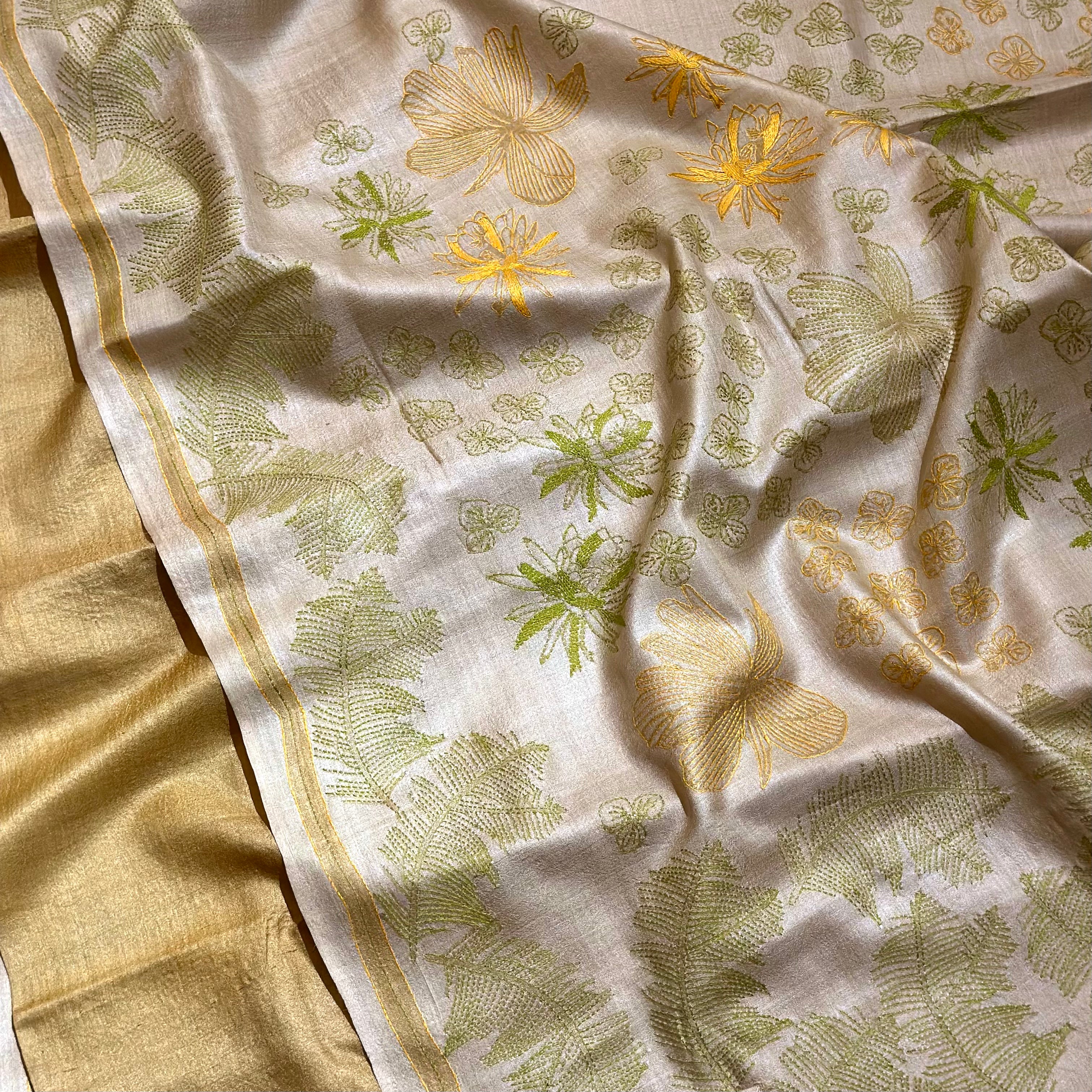 Natural Dyed Handwoven Tussar with Kantha