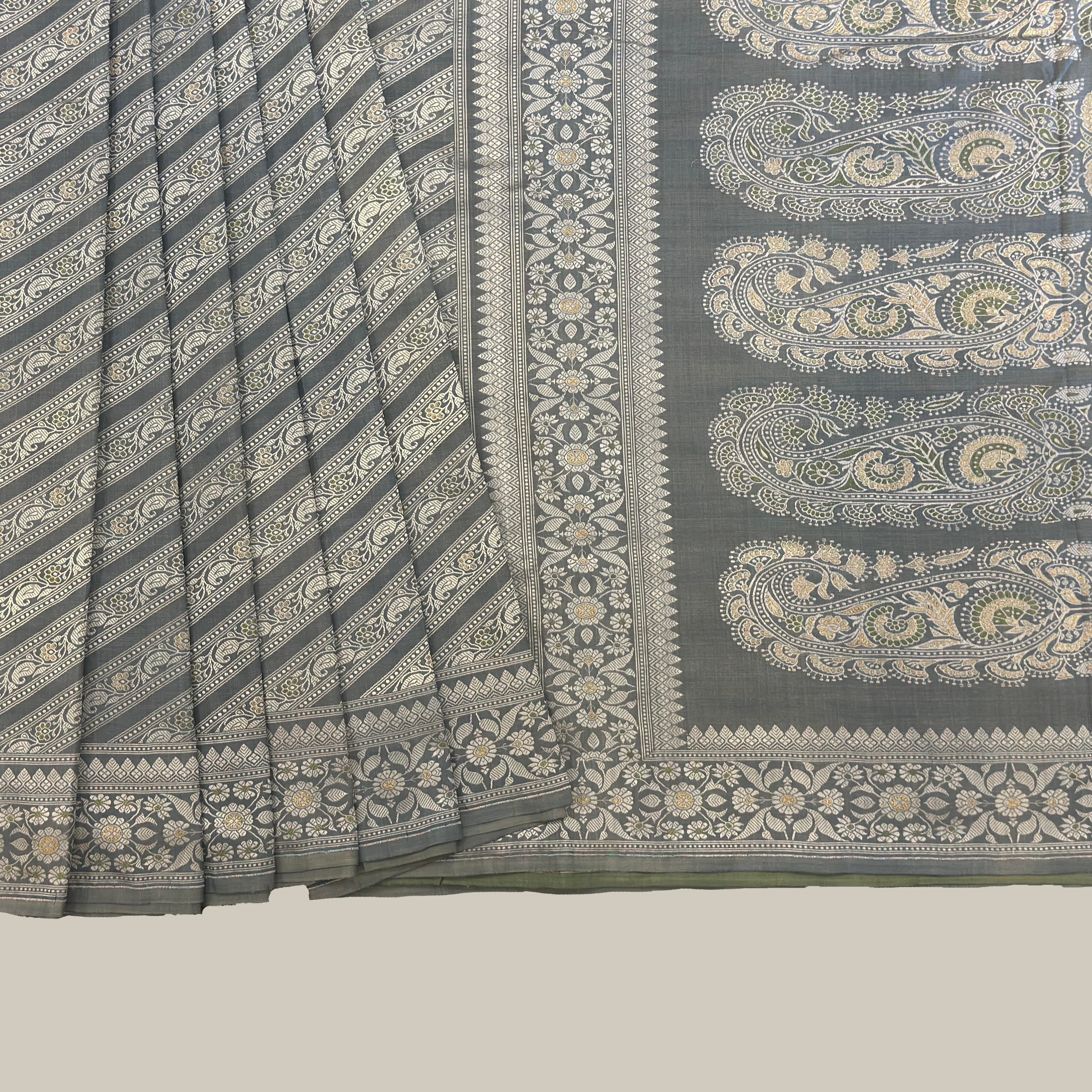 Indigo Ada Baluchari with Green Minakari