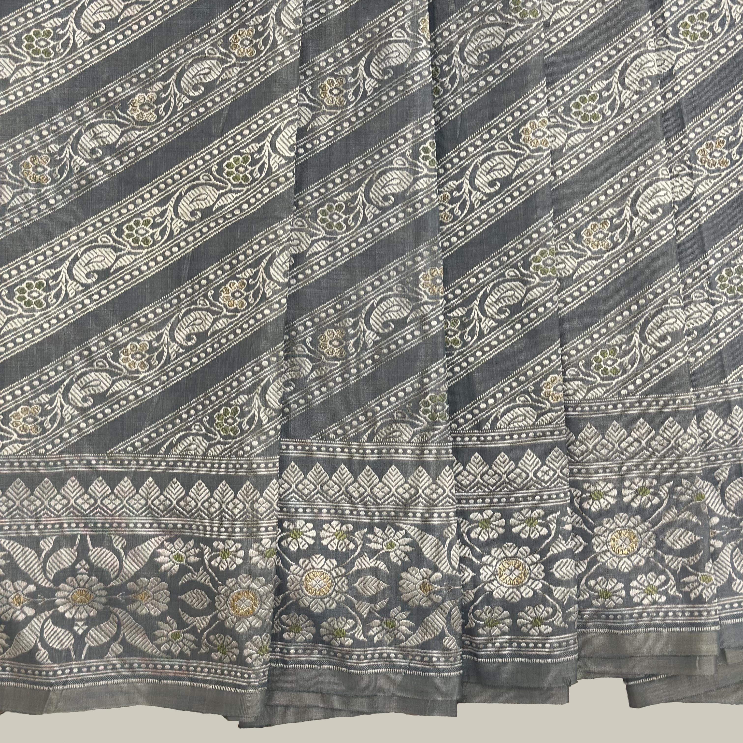 Indigo Ada Baluchari with Green Minakari