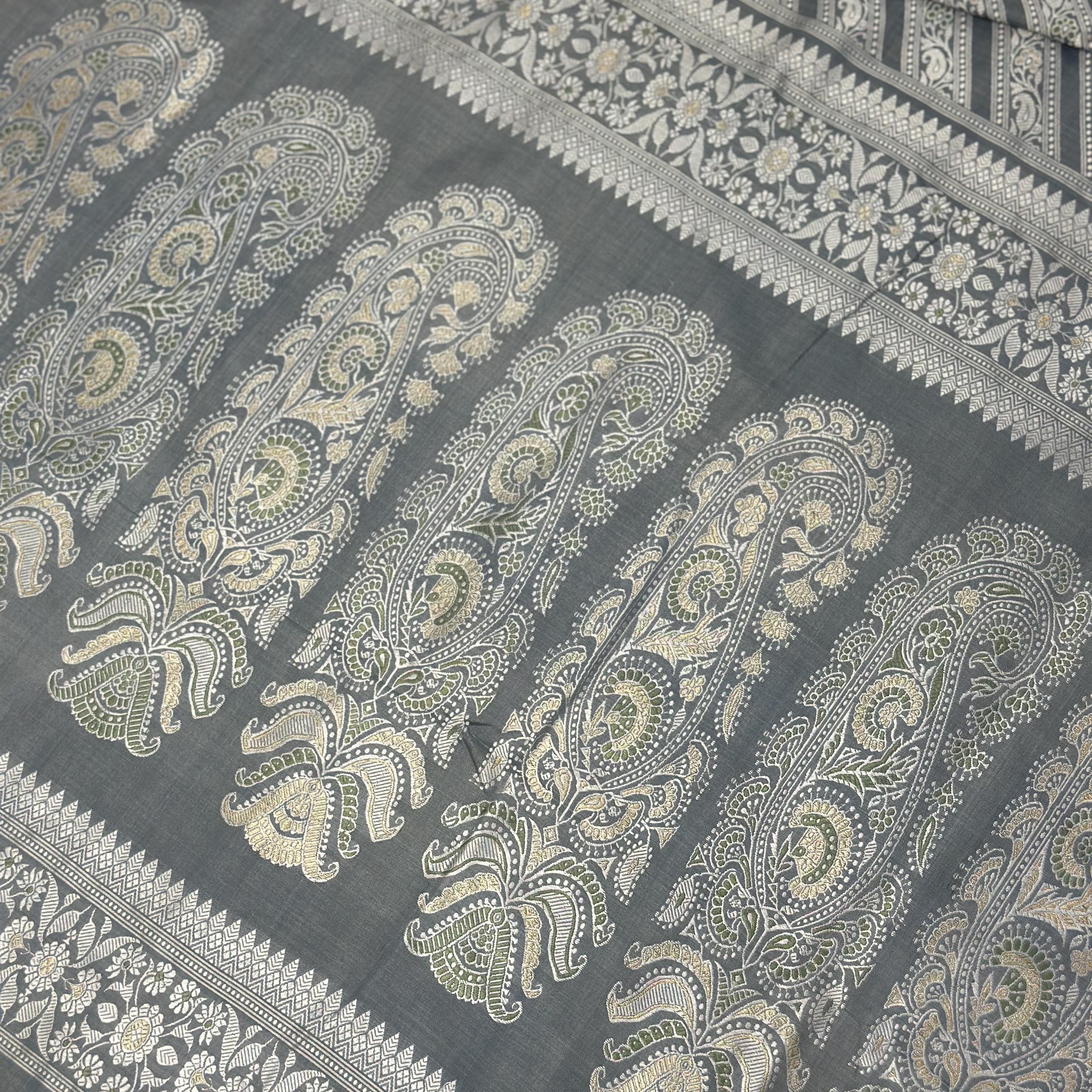 Indigo Ada Baluchari with Green Minakari