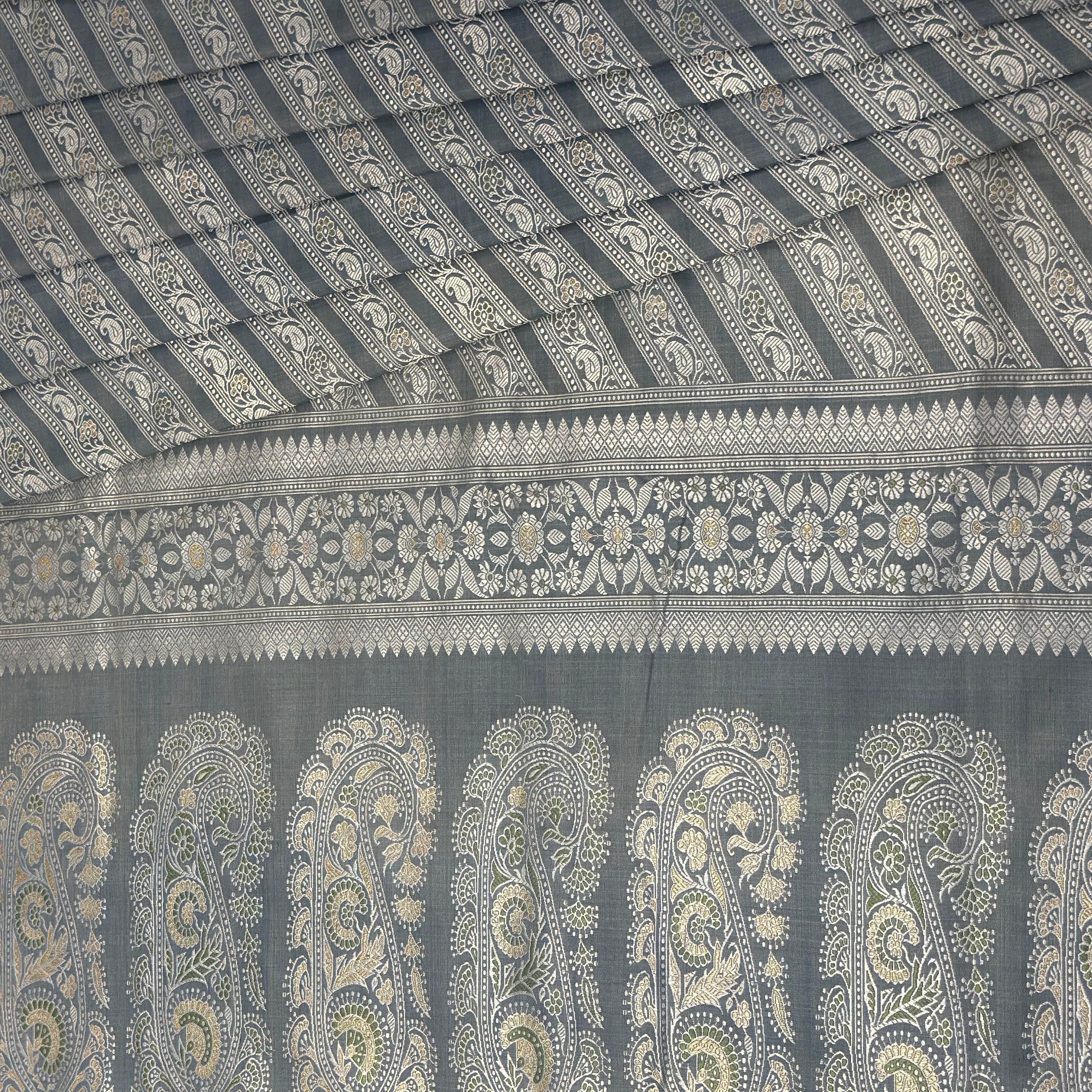 Indigo Ada Baluchari with Green Minakari