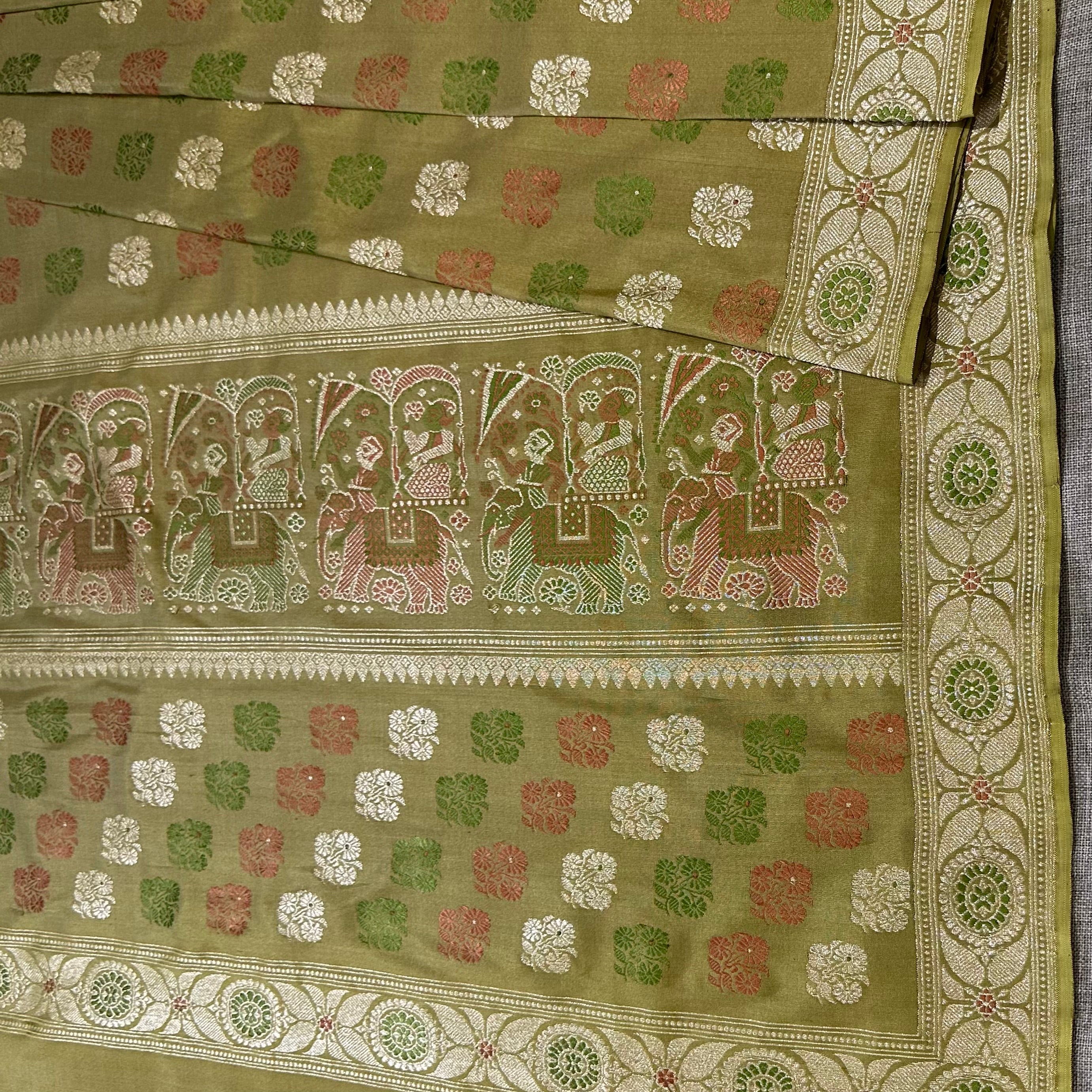 Olive Green Revival Baluchari Saree
