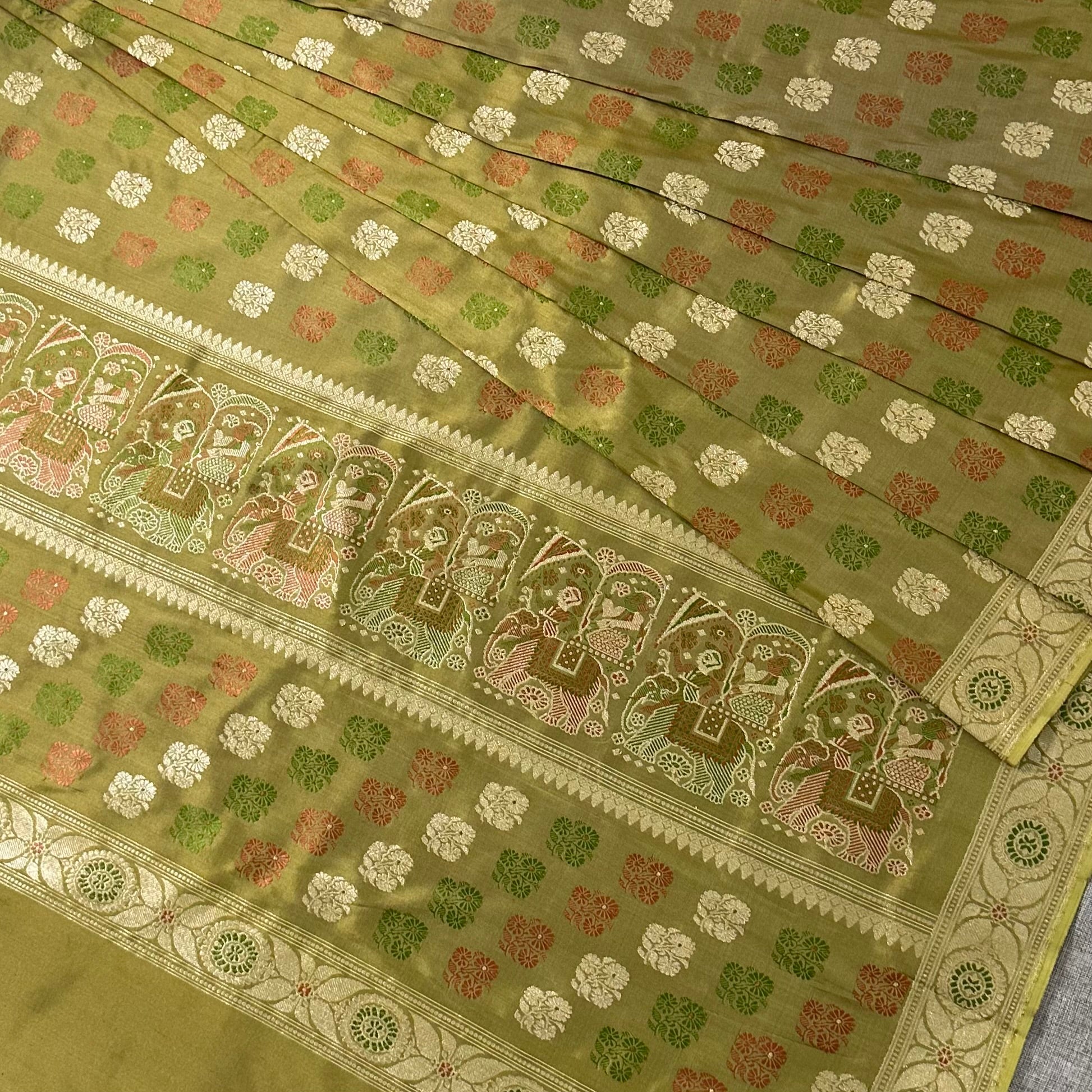 Olive Green Revival Baluchari Saree