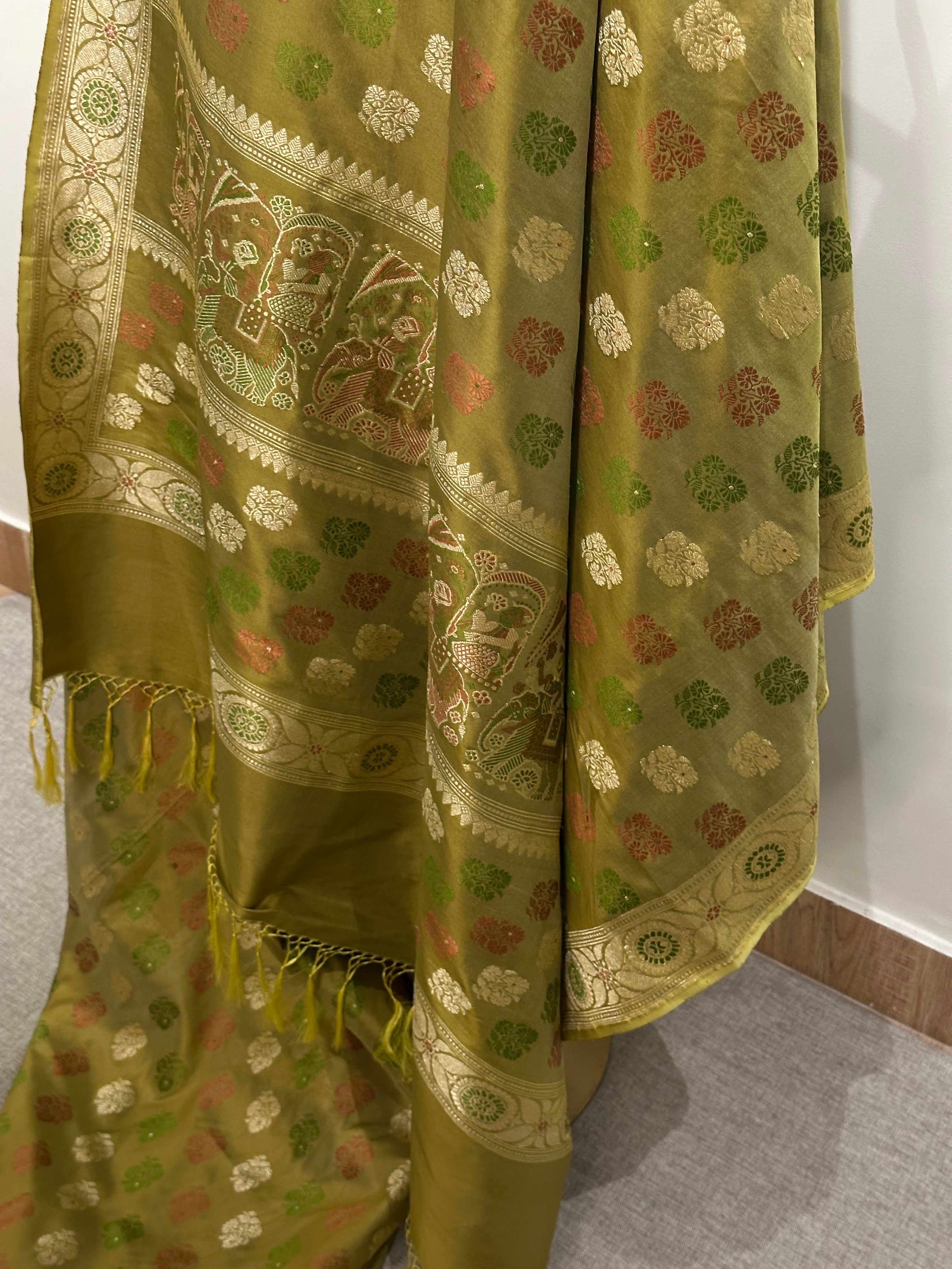 Olive Green Revival Baluchari Saree