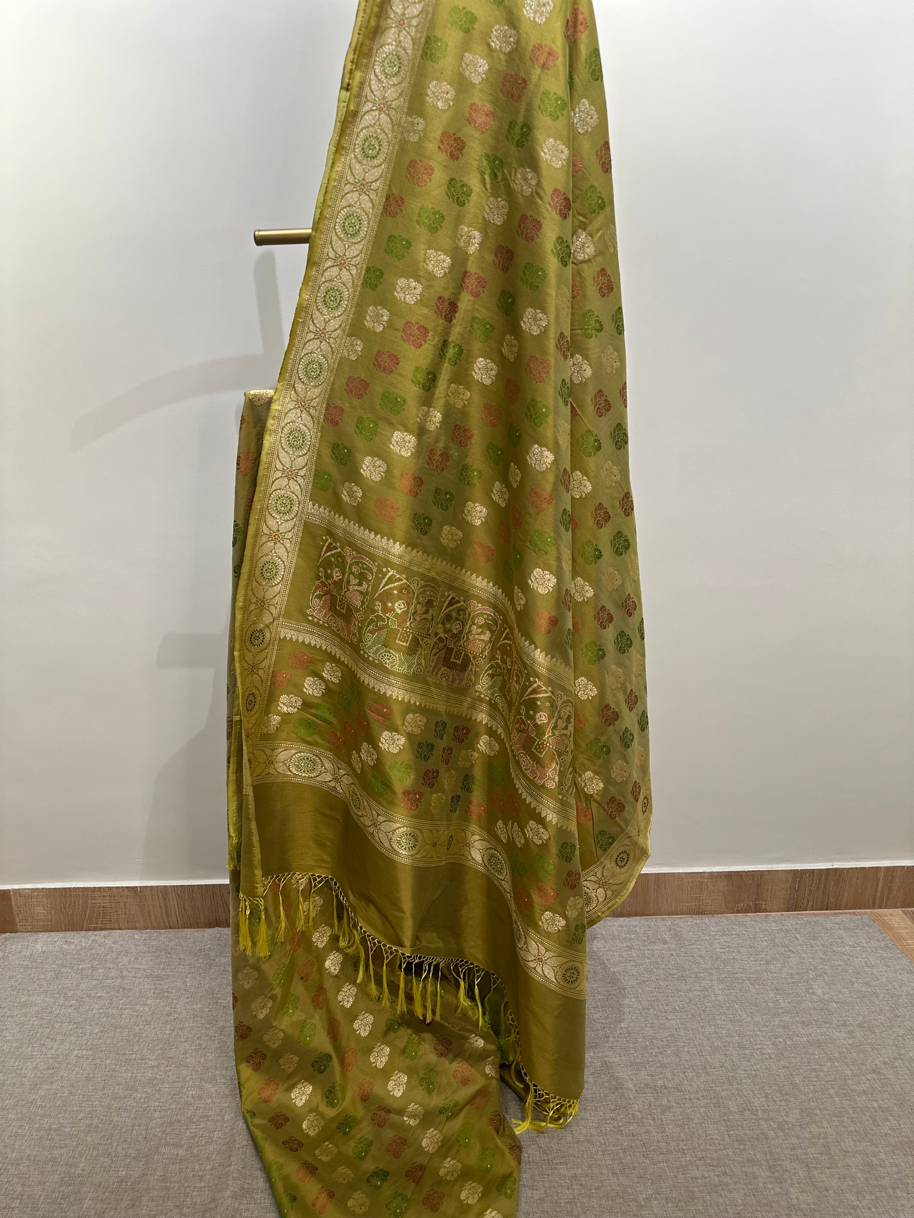 Olive Green Revival Baluchari Saree