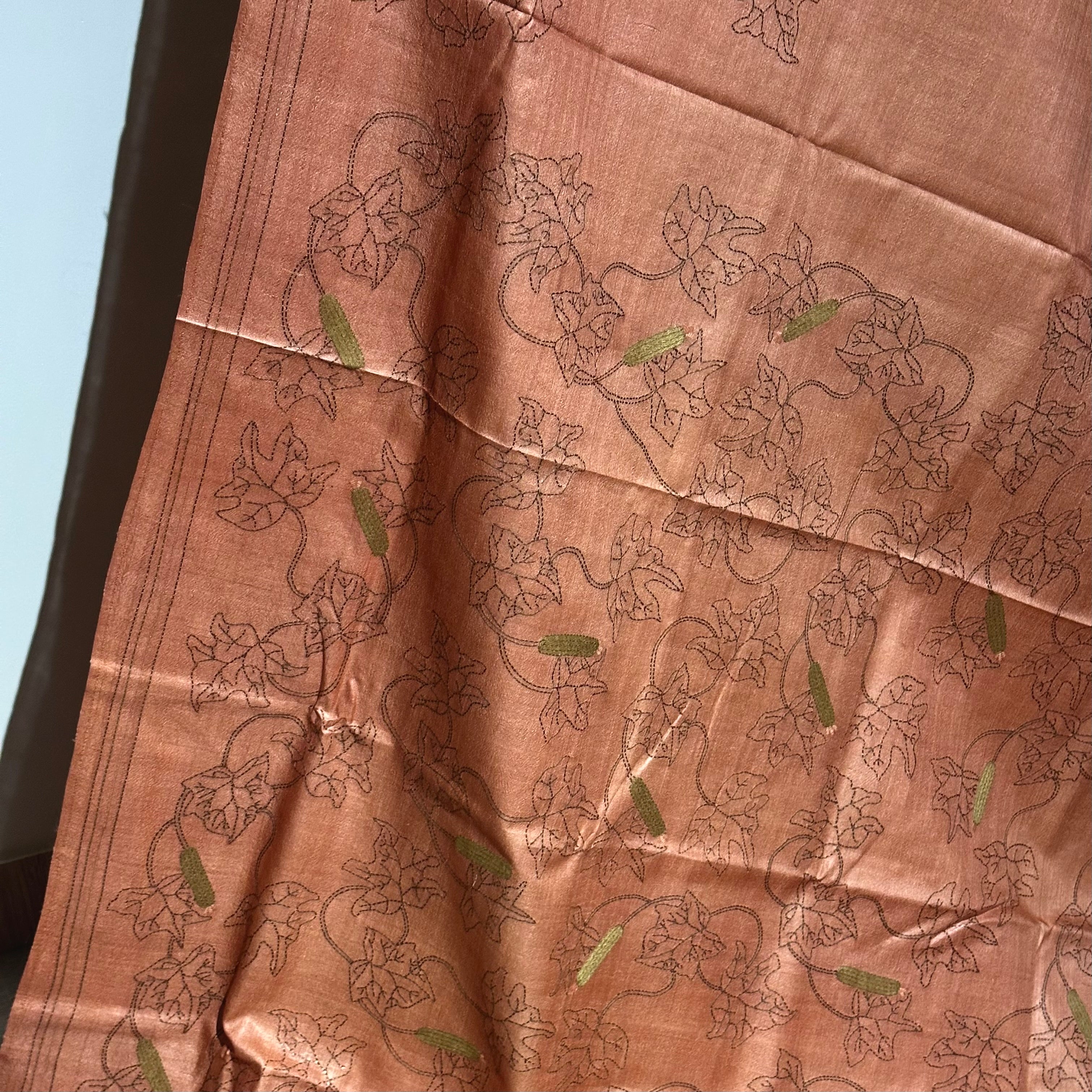 Madder Root Natural Dyed Handwoven Tussar with Kantha