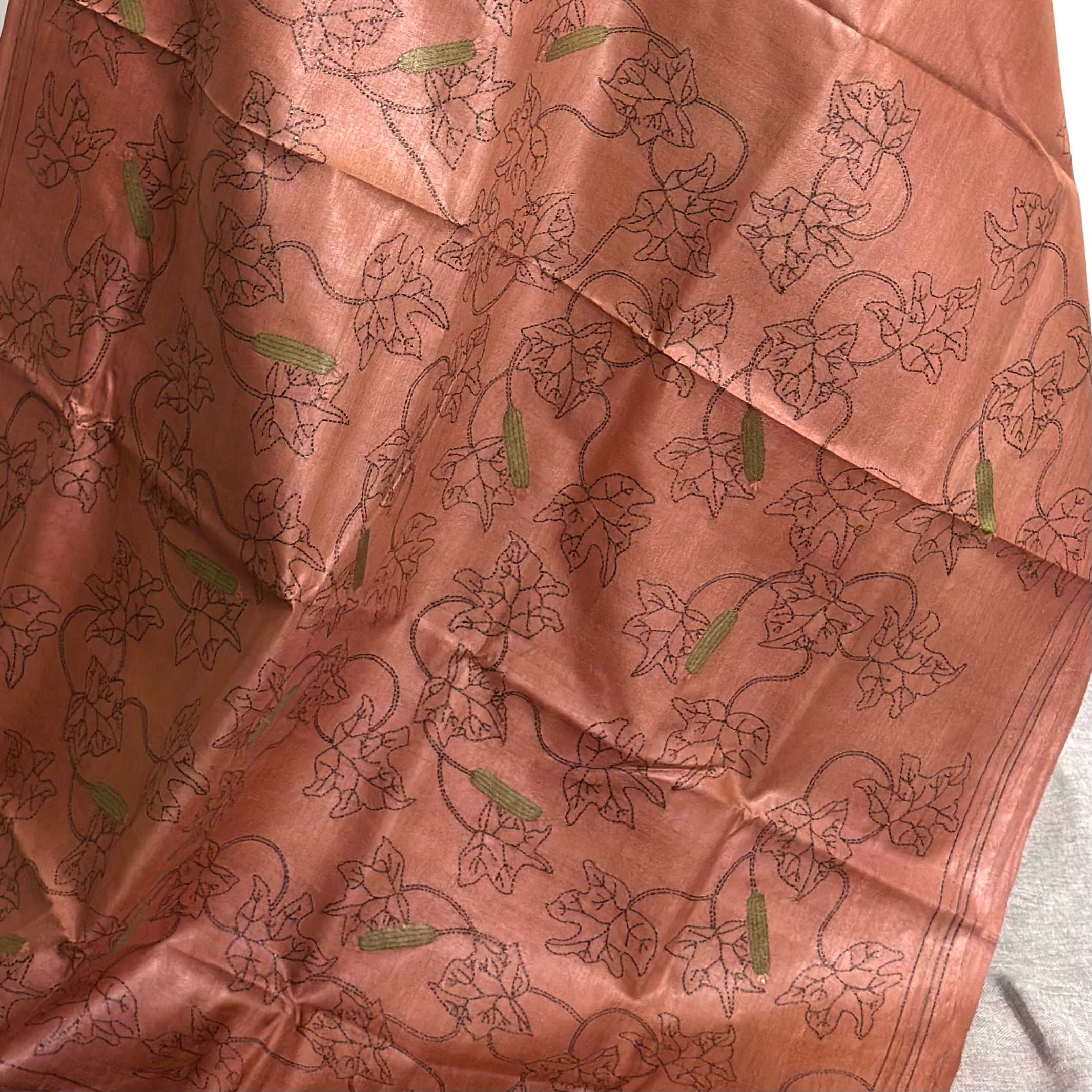 Madder Root Natural Dyed Handwoven Tussar with Kantha