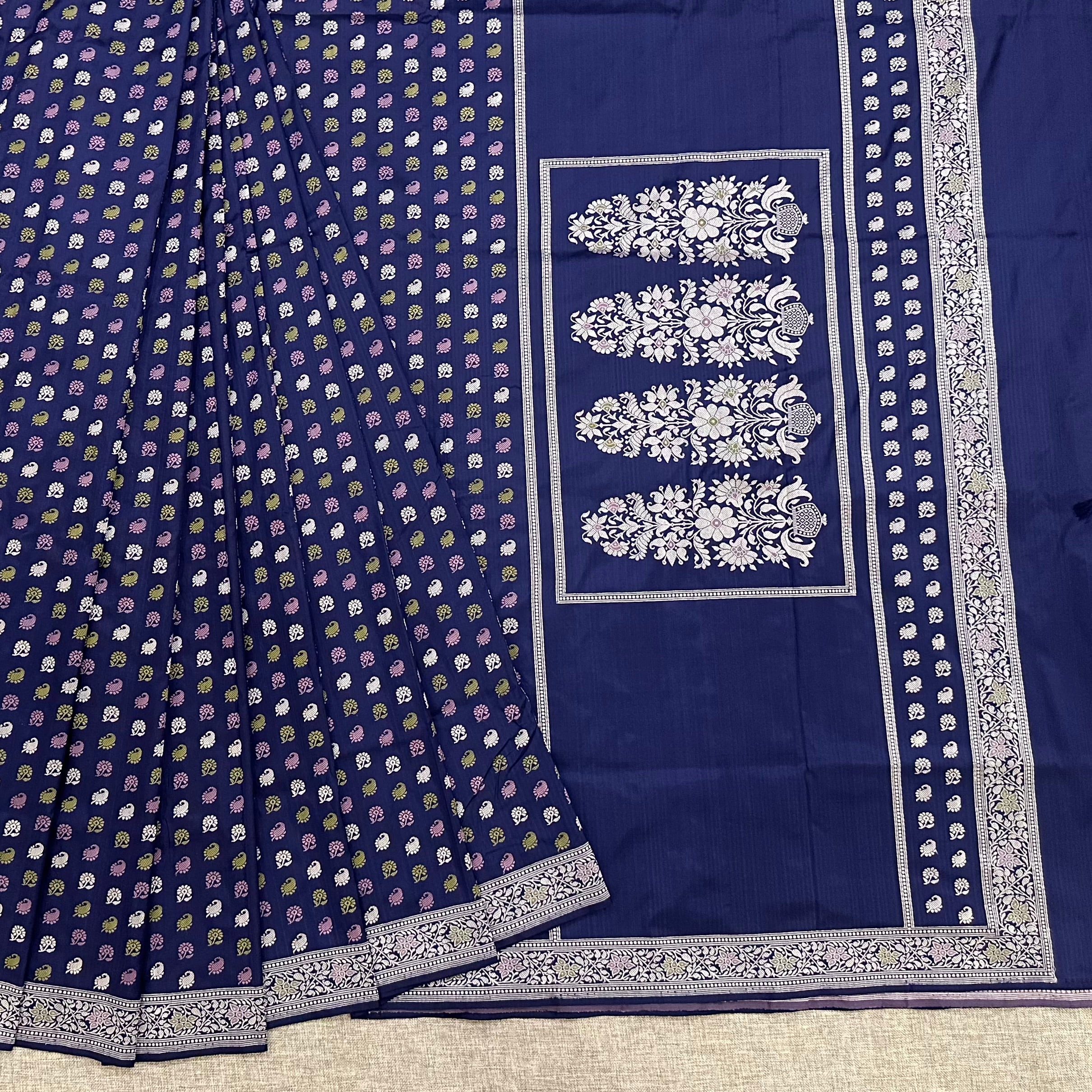 Navy Blue Buti Baluchari with Tree of Life