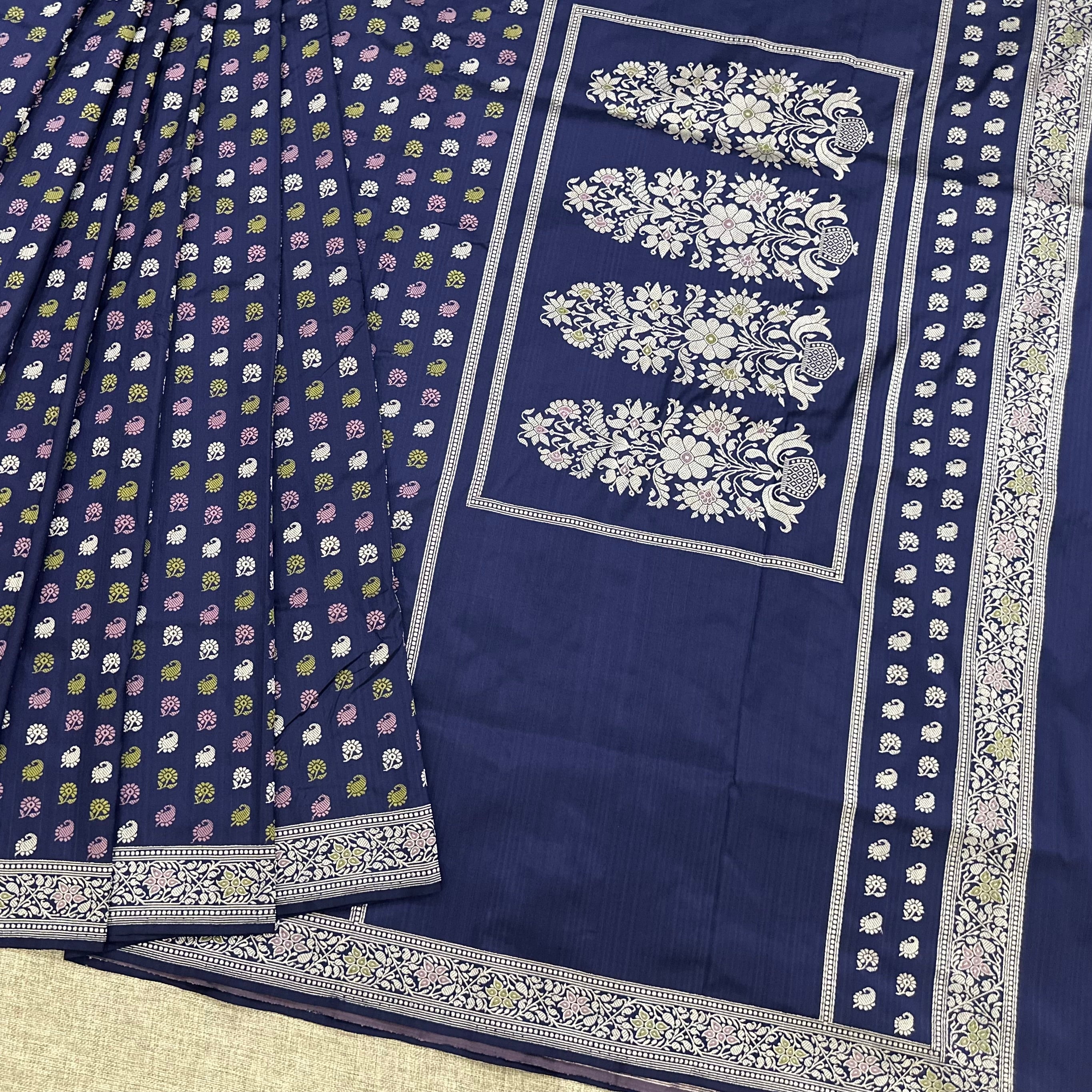 Navy Blue Buti Baluchari with Tree of Life