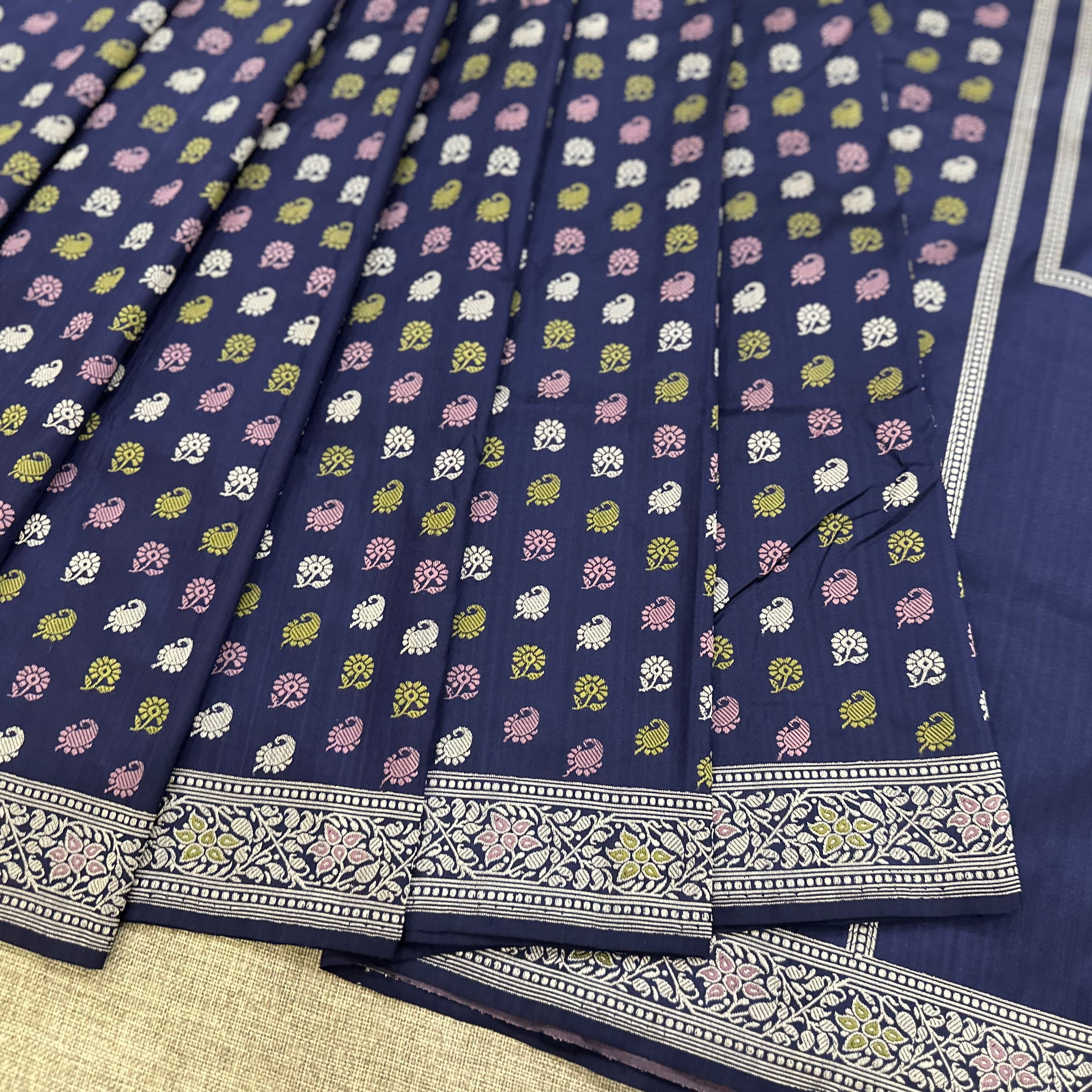 Navy Blue Buti Baluchari with Tree of Life