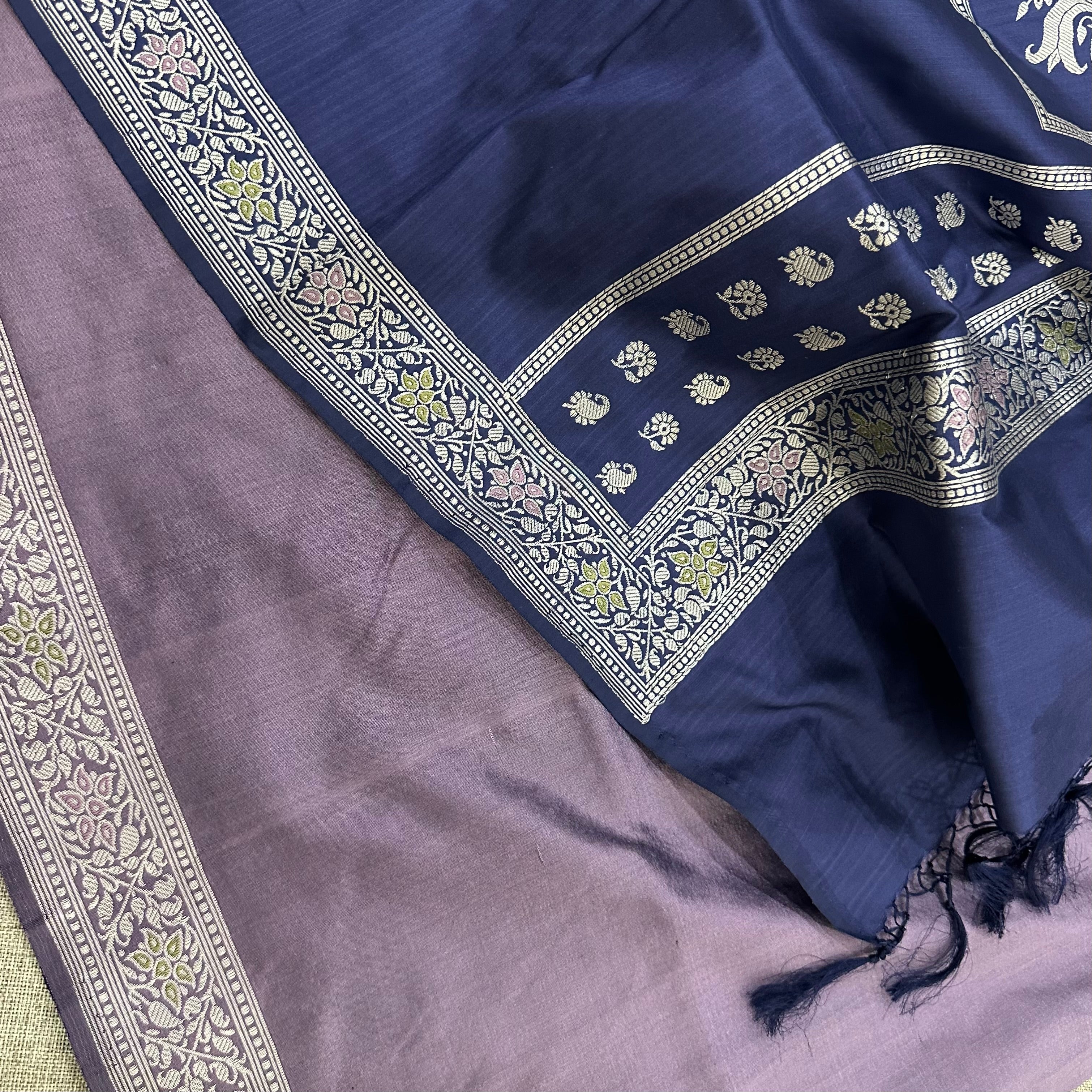 Navy Blue Buti Baluchari with Tree of Life