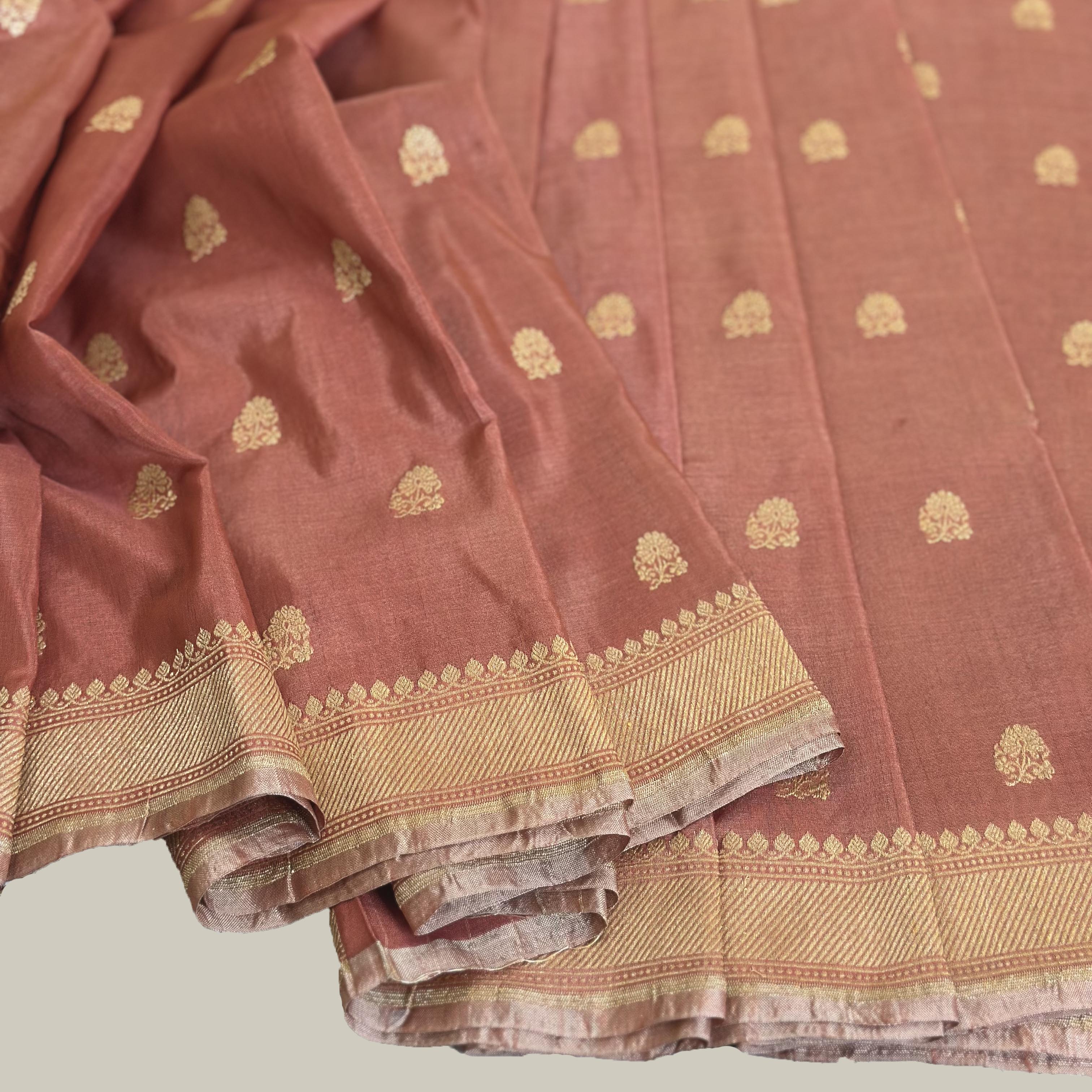 Red Silk Georgette with Flower Buti Natural Dyed Benarasi
