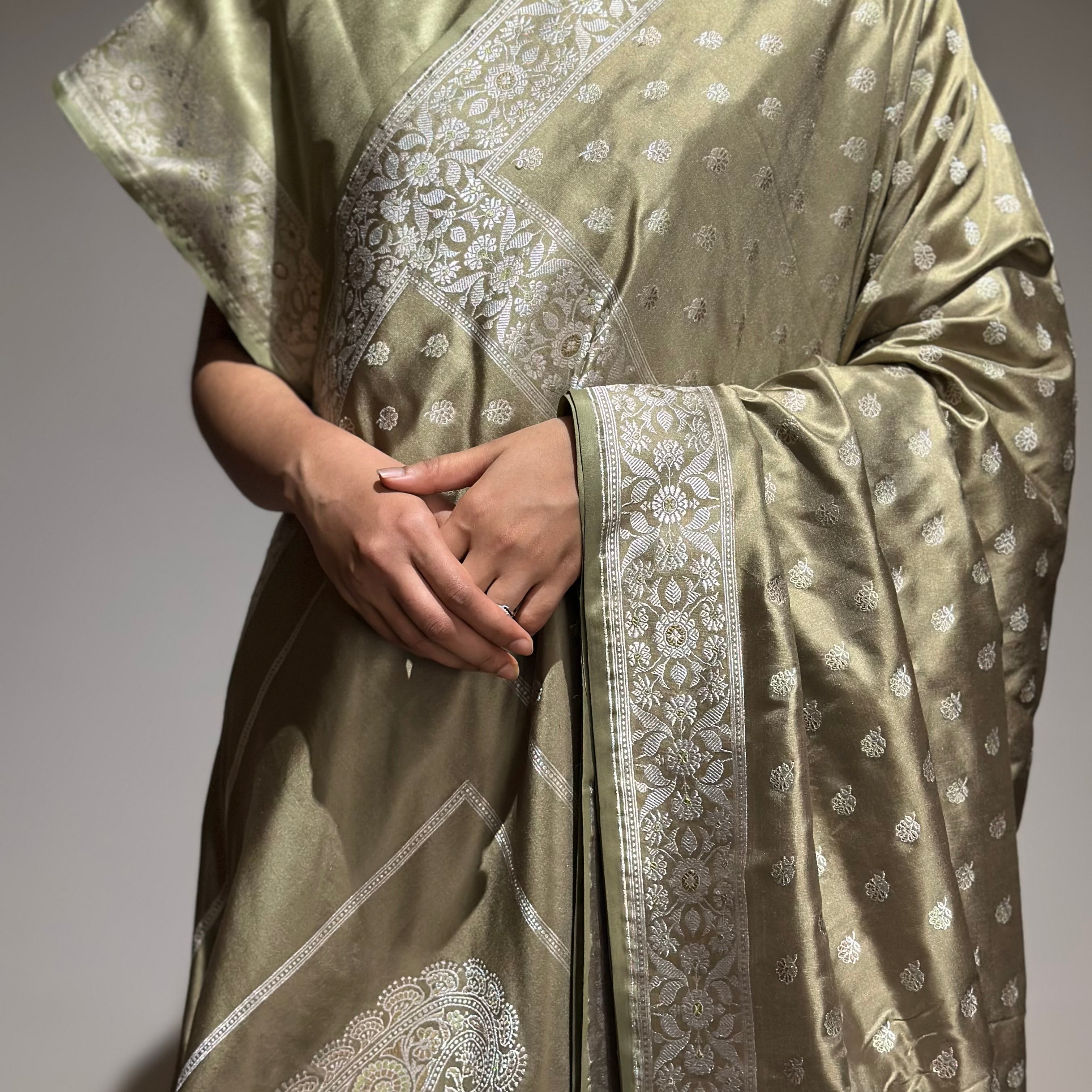 Dark Pista Green Baluchari Saree with Paisleys in the Palla