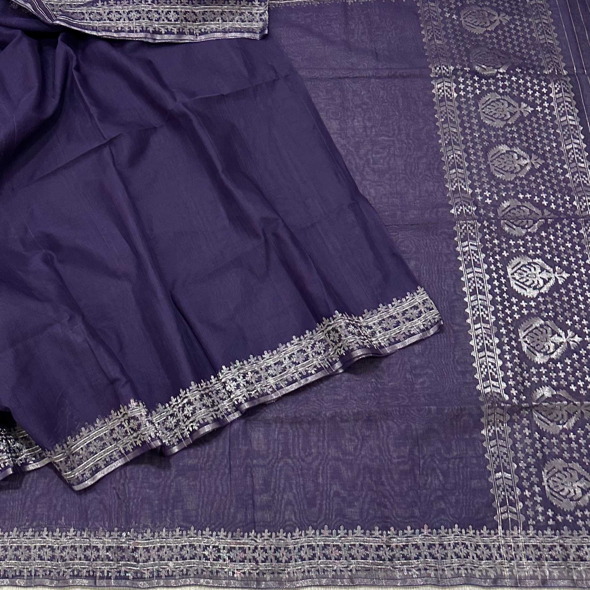 Purple with Silver Zari Dhakai Jamdani
