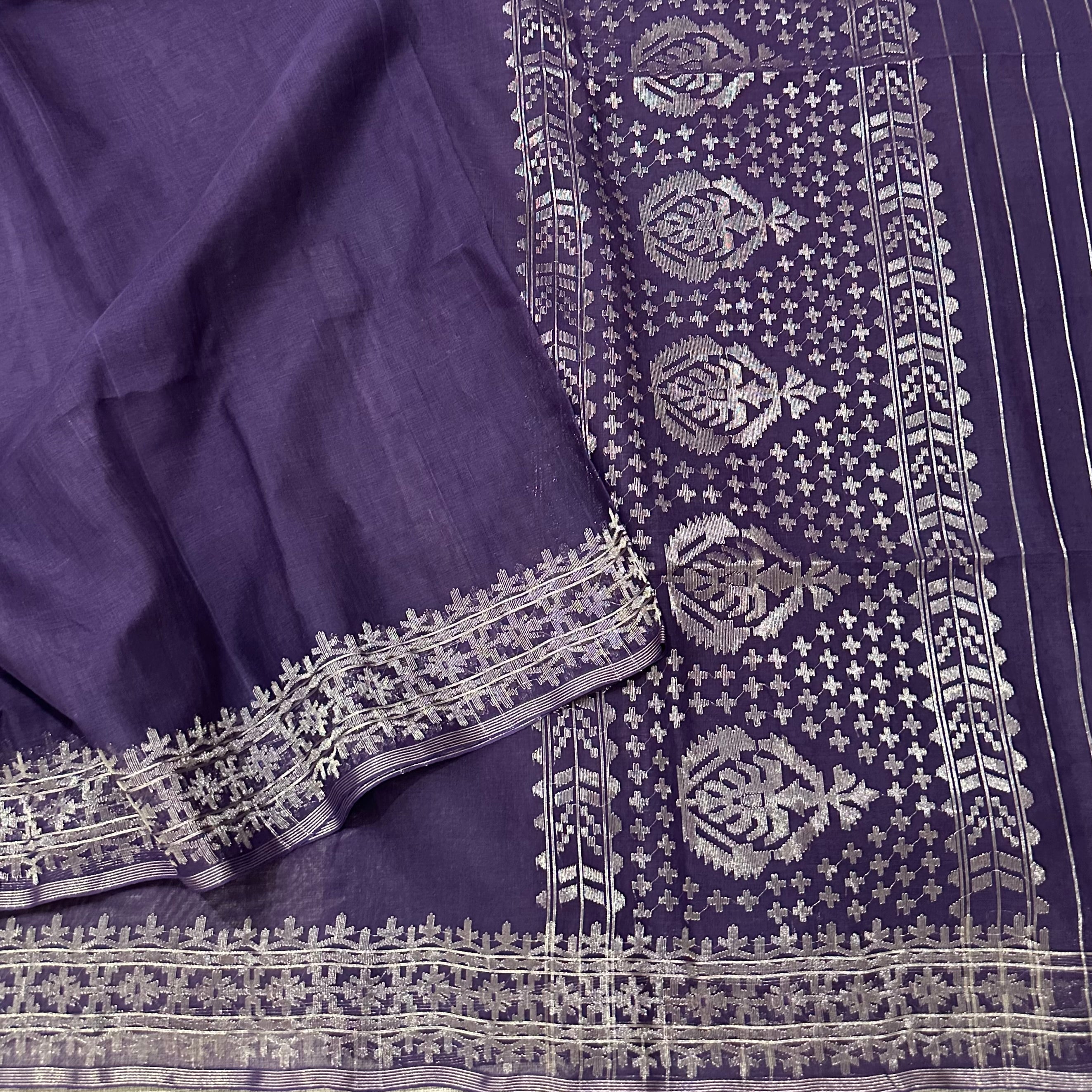 Purple with Silver Zari Dhakai Jamdani