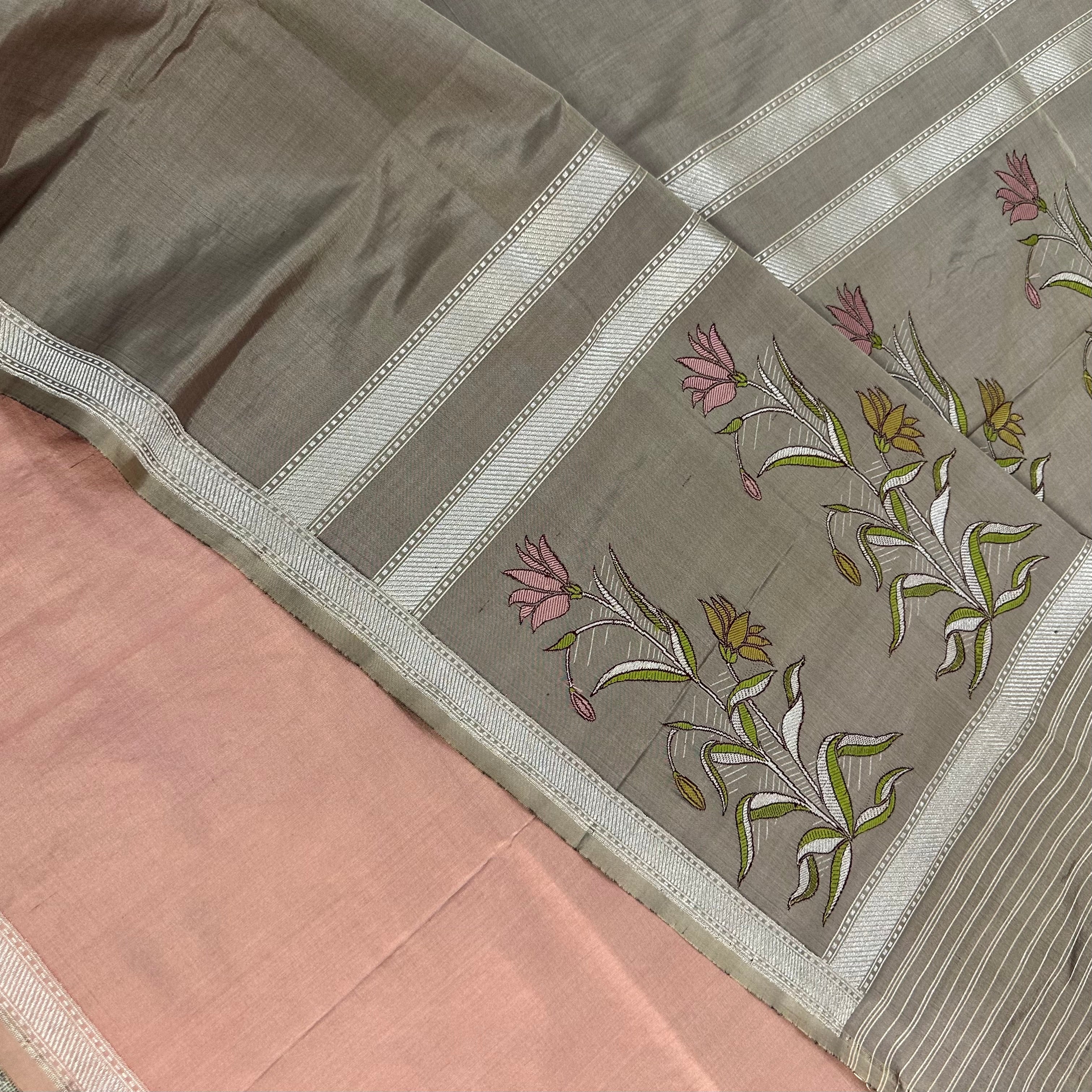 Grey Khadwa Benarasi with Mughal Flower