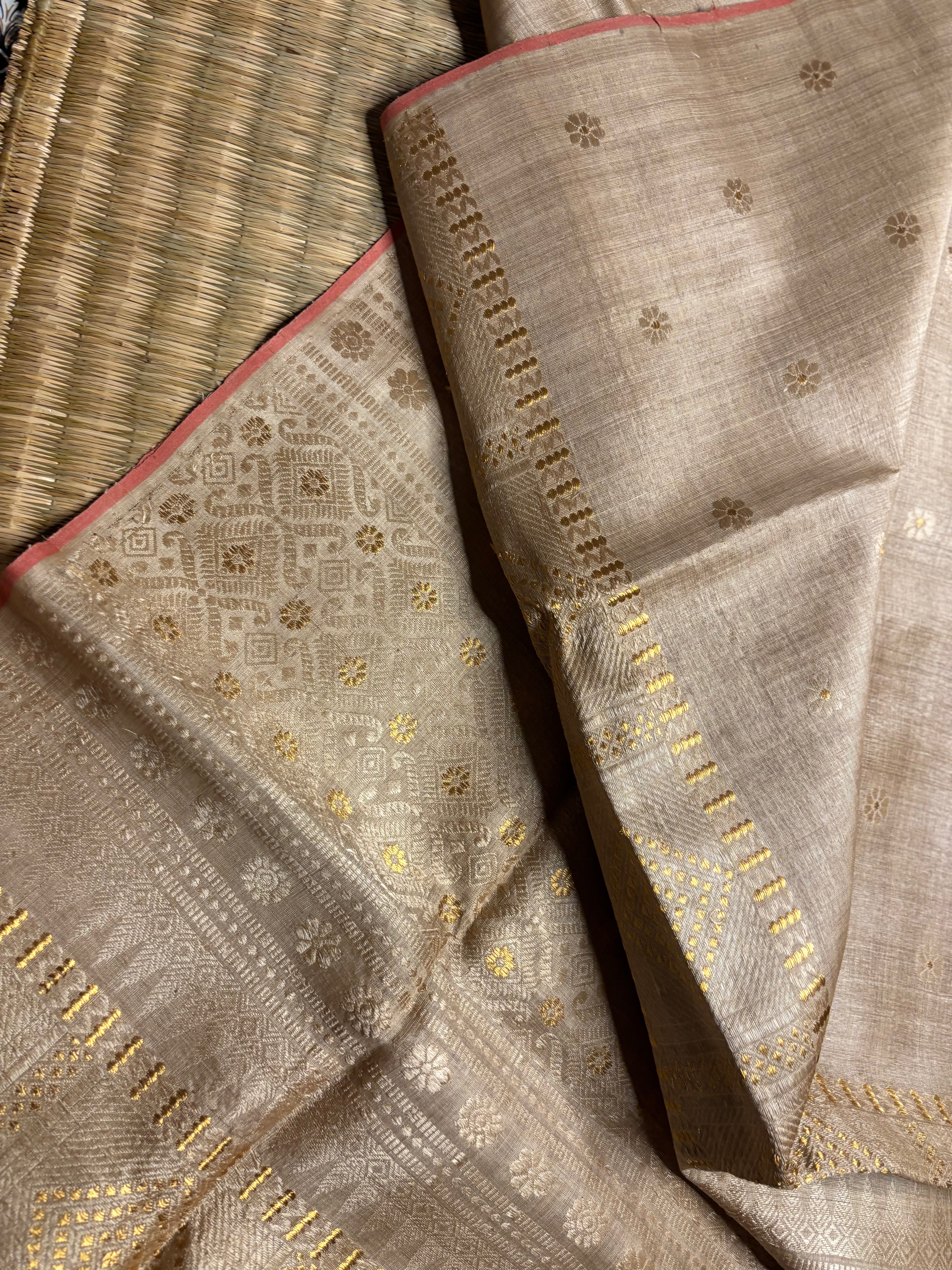 Handwoven Pure Muga Saree with Muga and Zari Butis