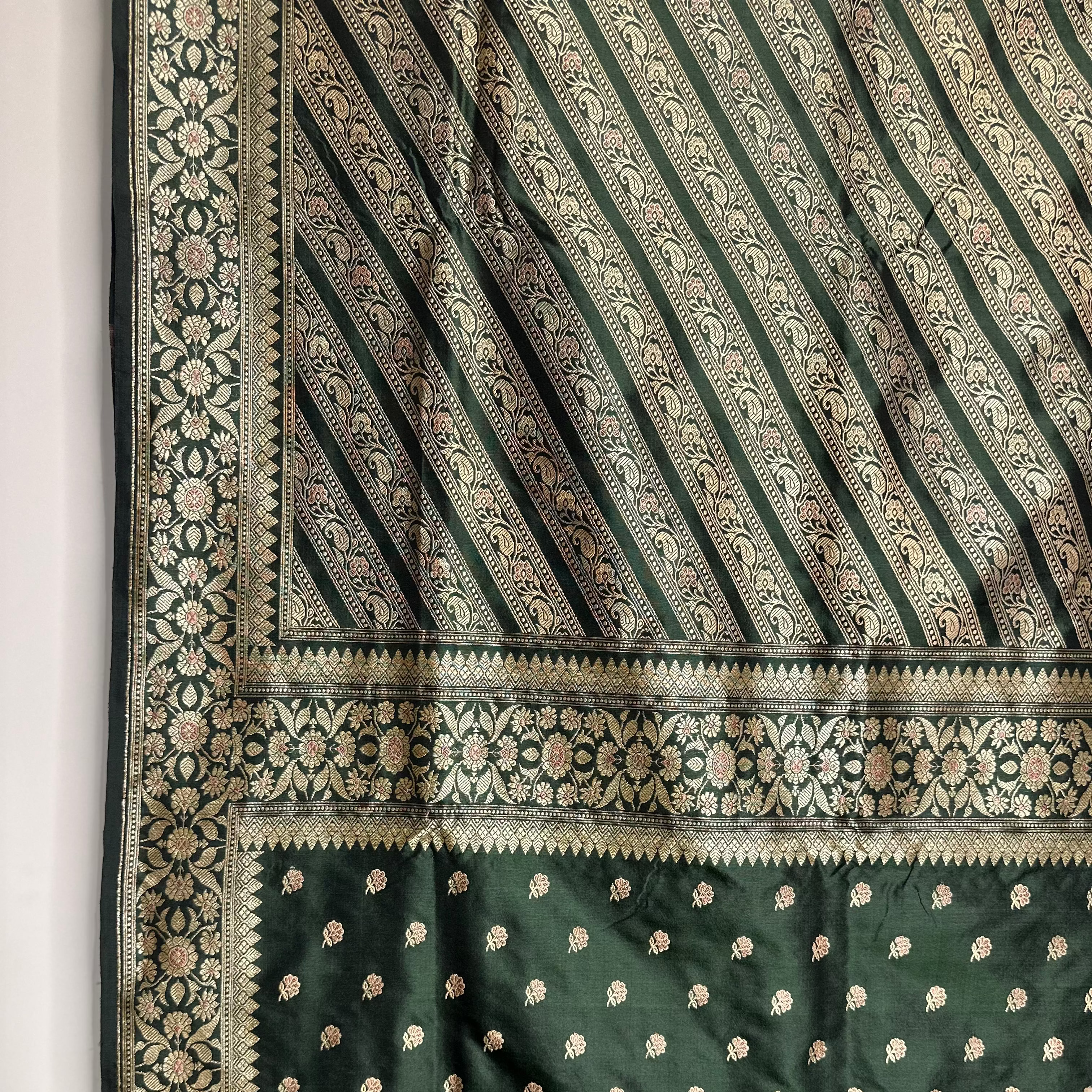 Moss Green Baluchari with Minakari