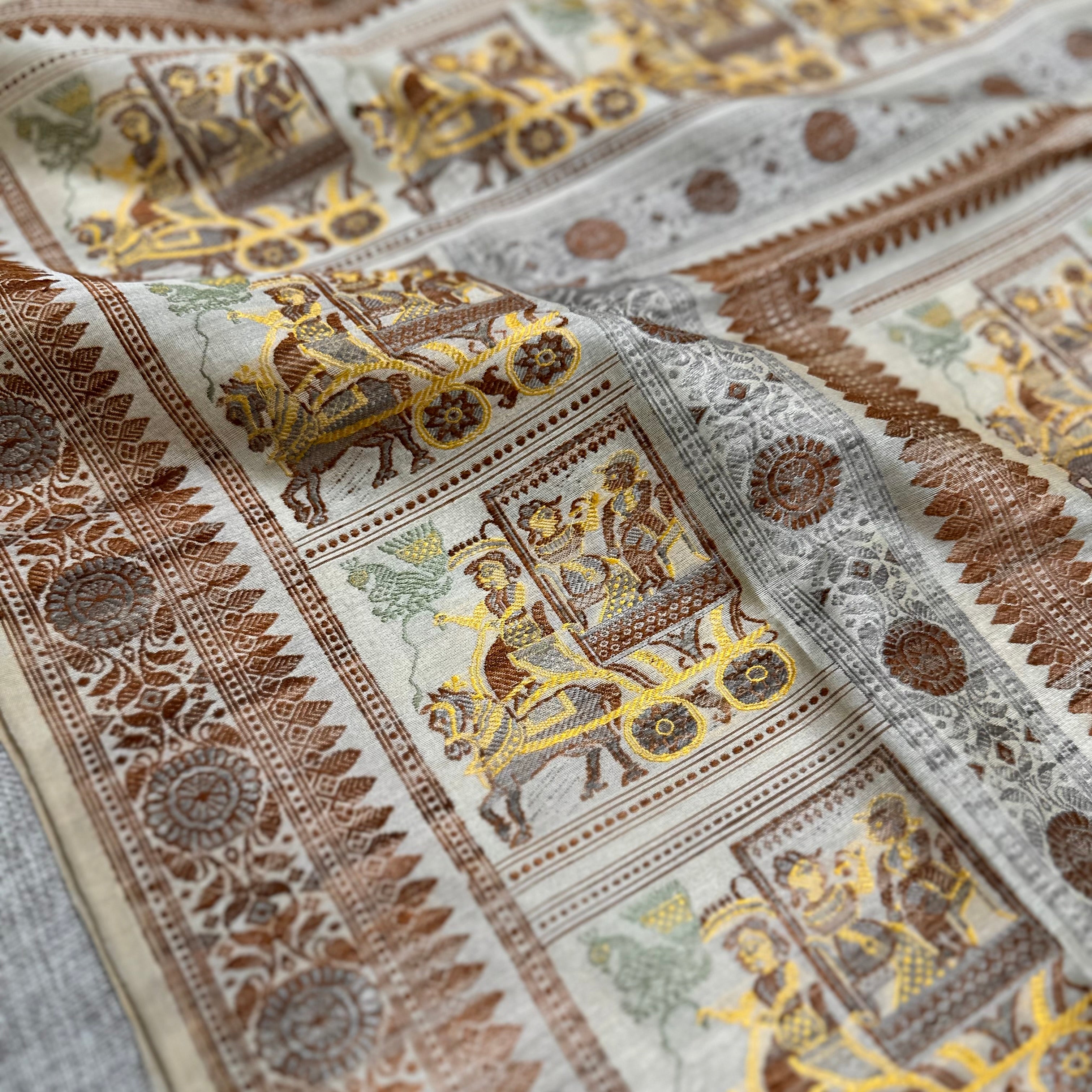 Beige Grand Palla Baluchari Saree in Tussar