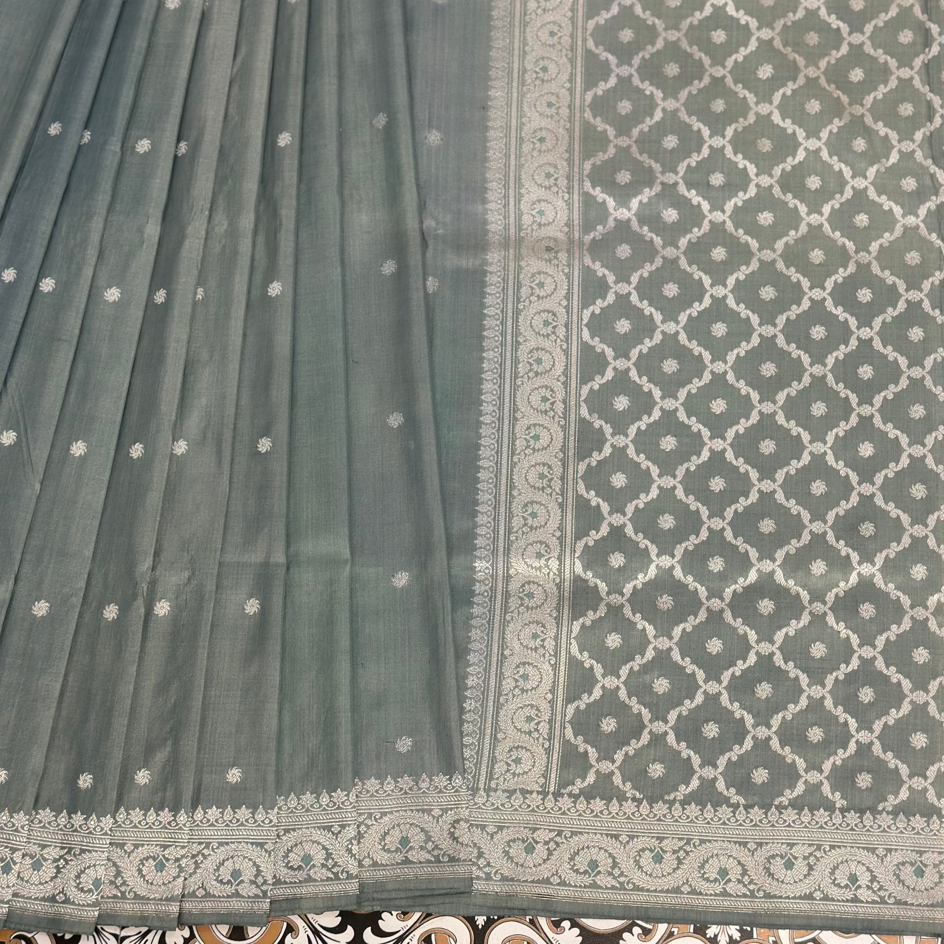 Aqua Blue with Silver Zari Benarasi