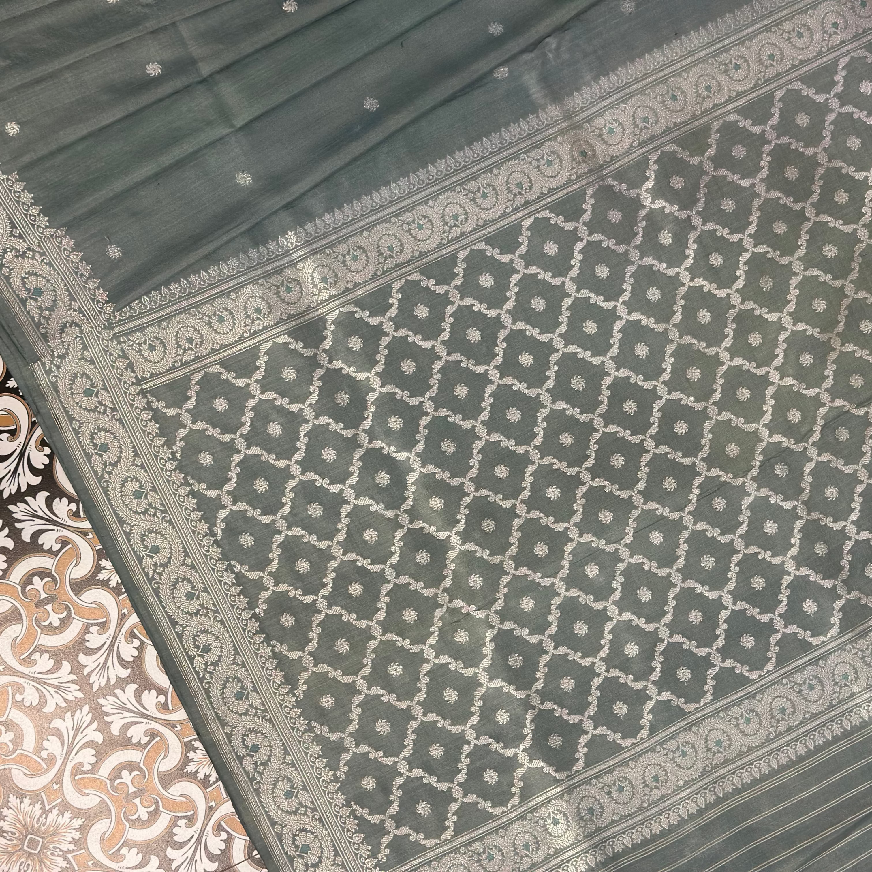 Aqua Blue with Silver Zari Benarasi