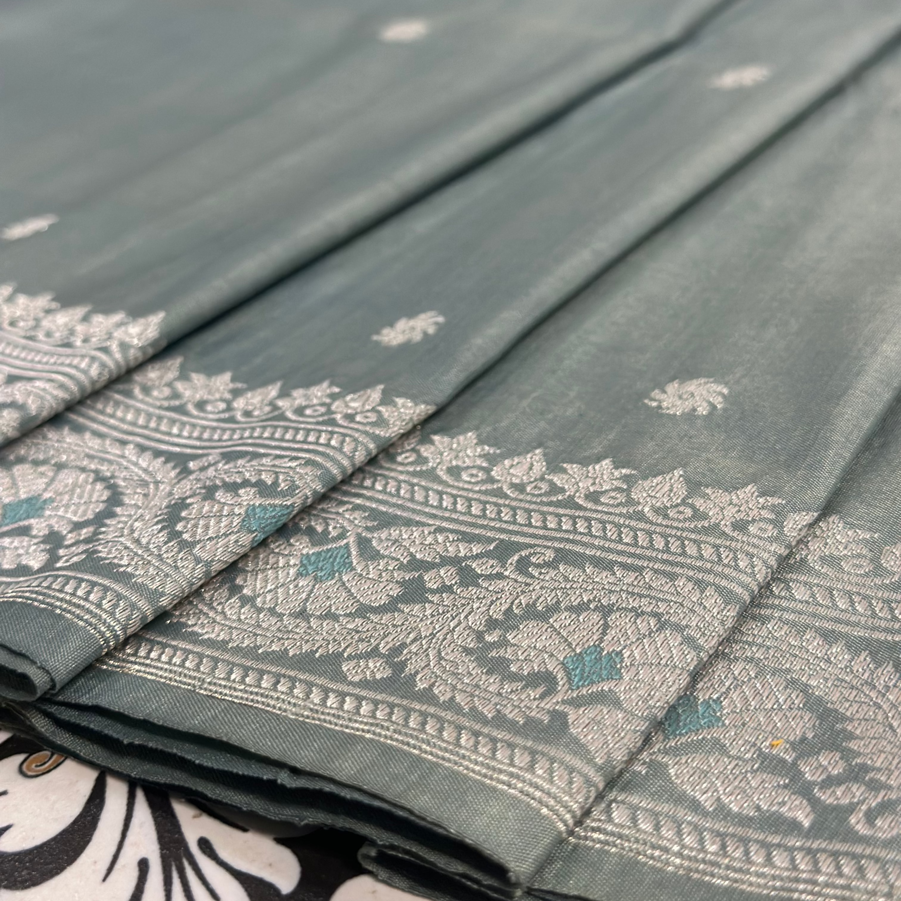 Aqua Blue with Silver Zari Benarasi