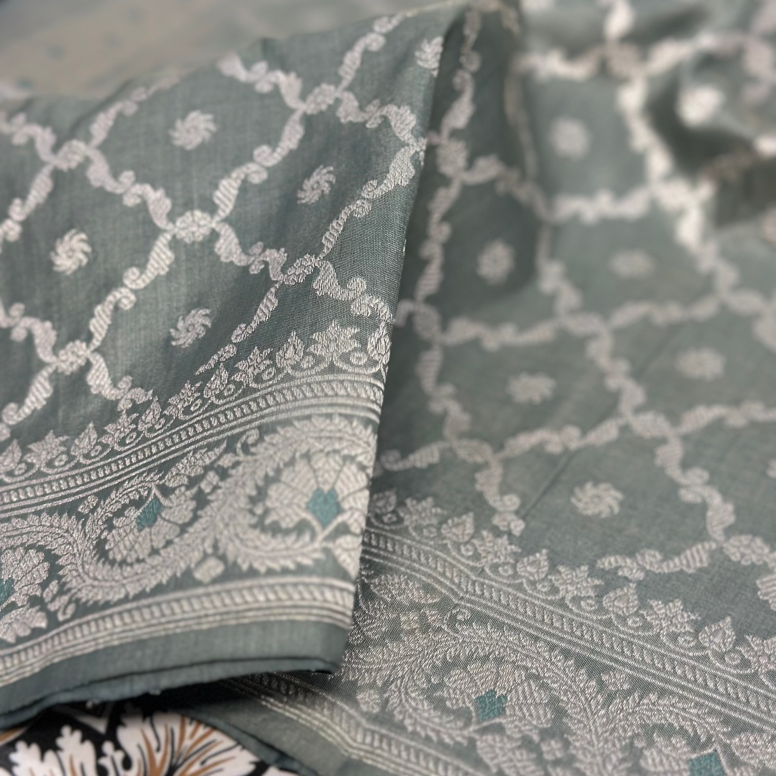 Aqua Blue with Silver Zari Benarasi
