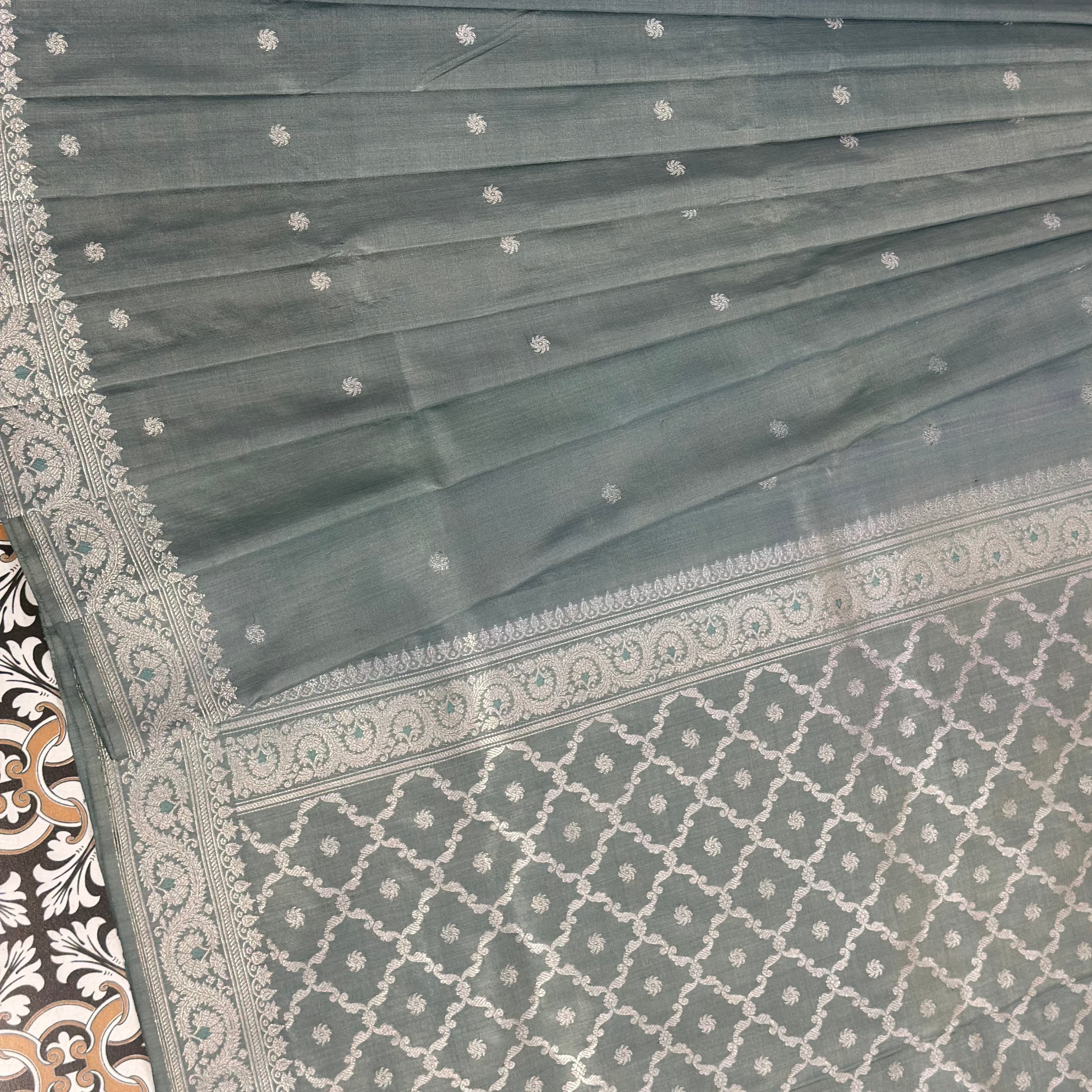 Aqua Blue with Silver Zari Benarasi