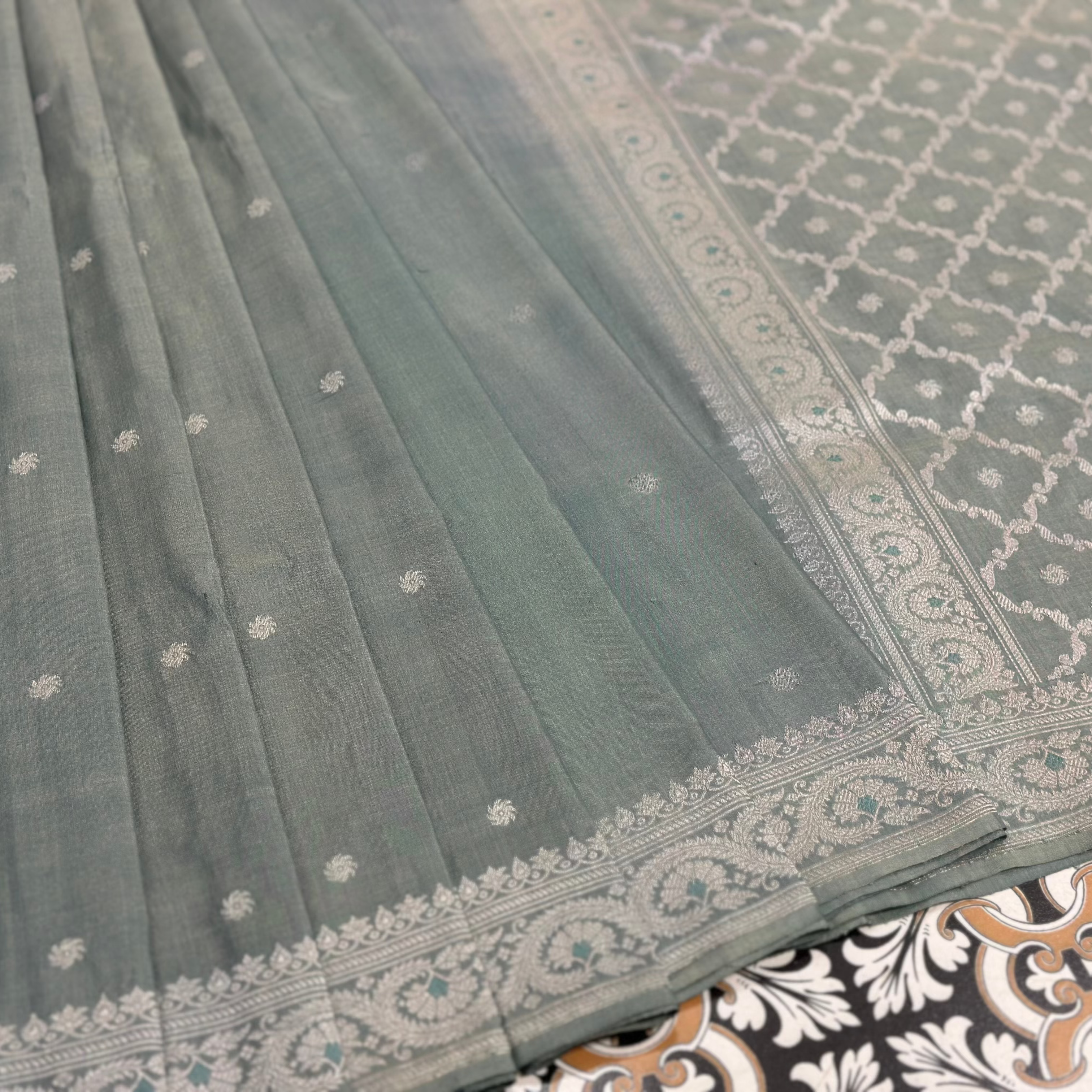 Aqua Blue with Silver Zari Benarasi