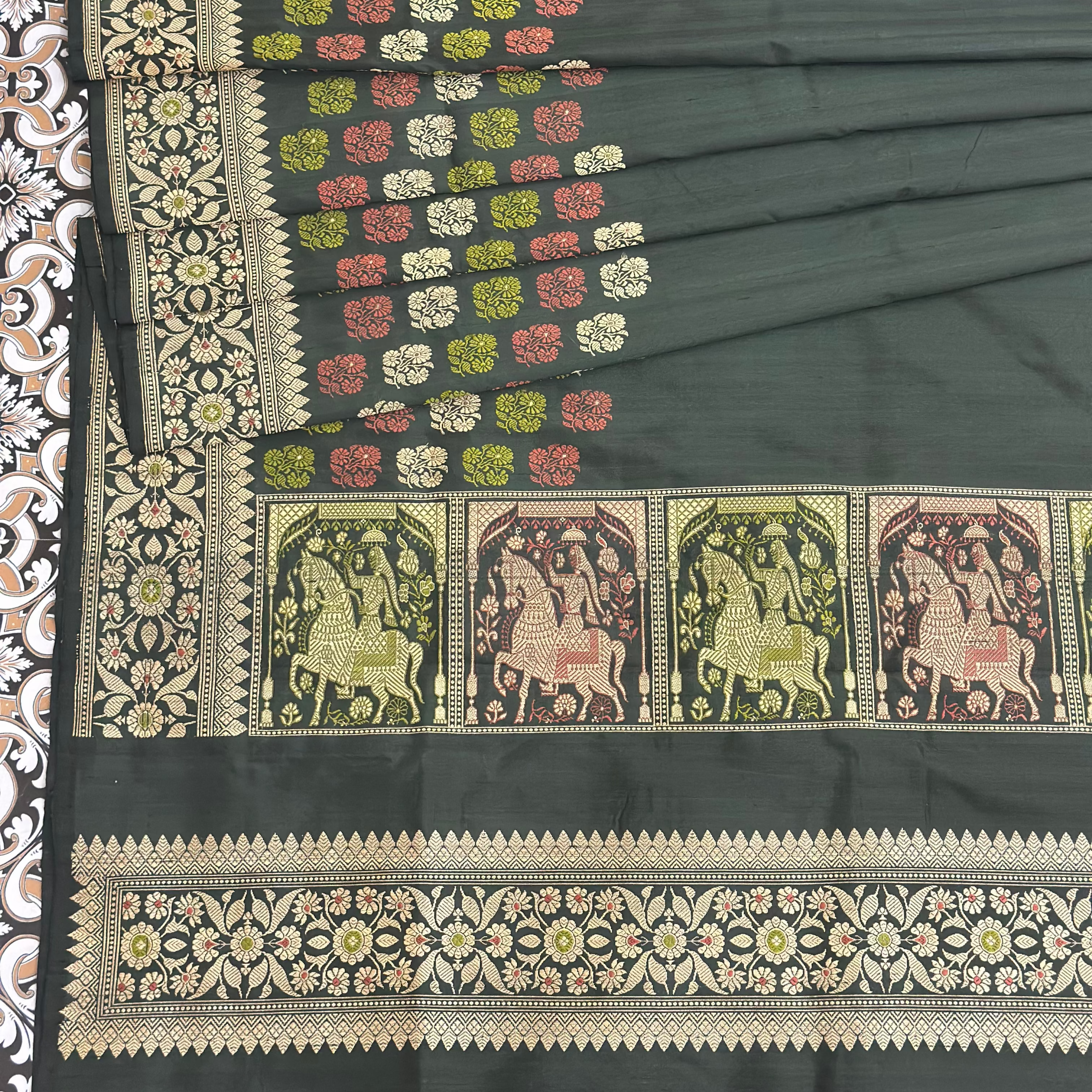 Dark Green Revival Baluchari Saree