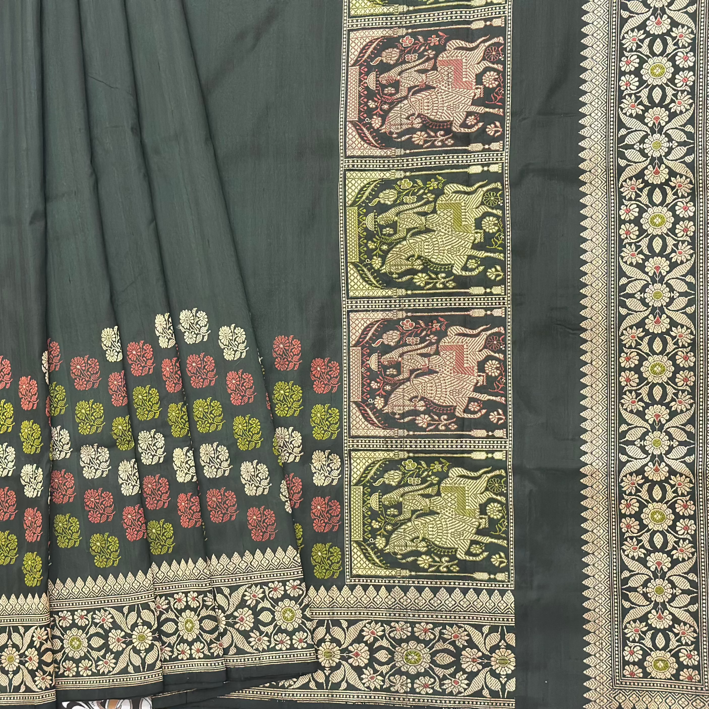 Dark Green Revival Baluchari Saree