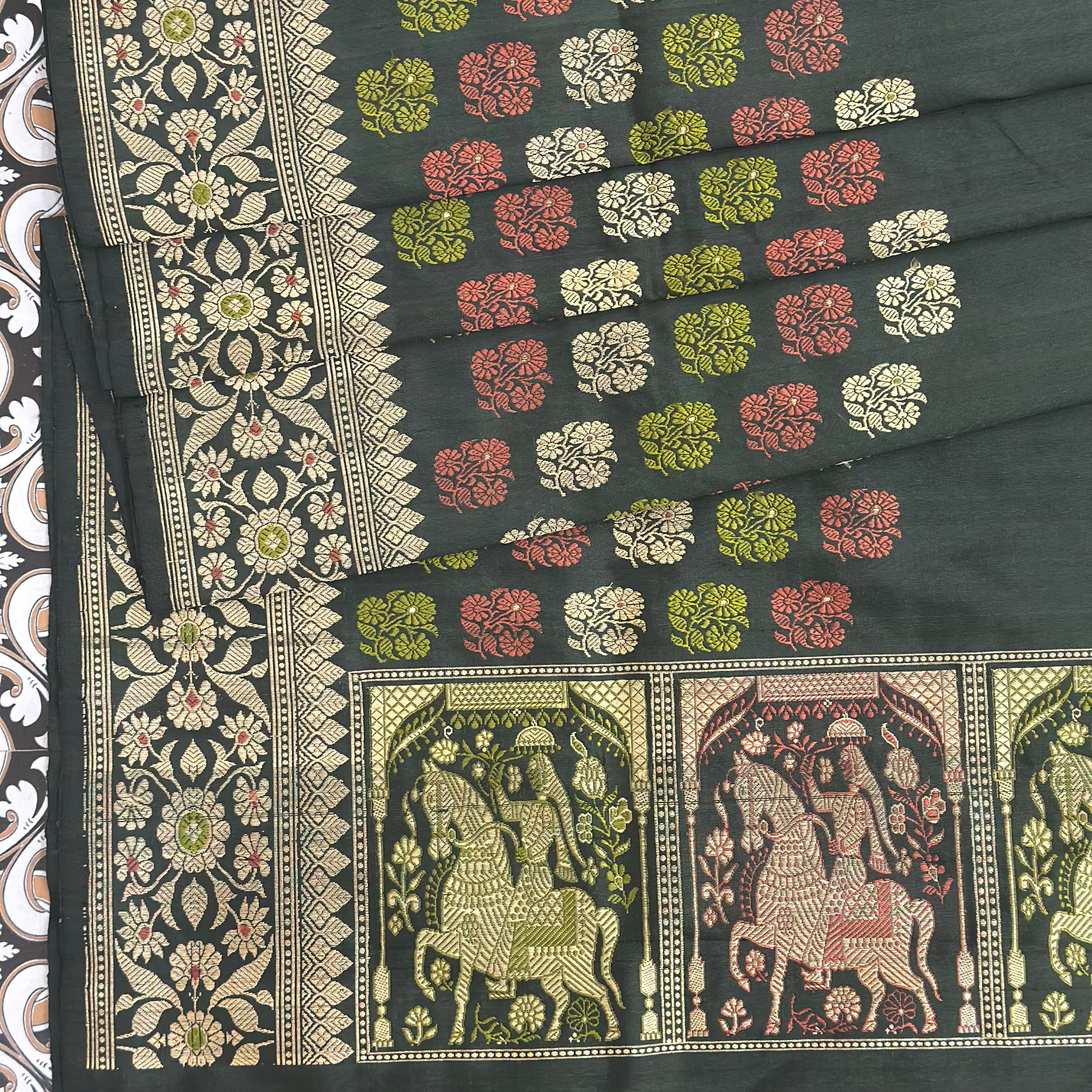 Dark Green Revival Baluchari Saree