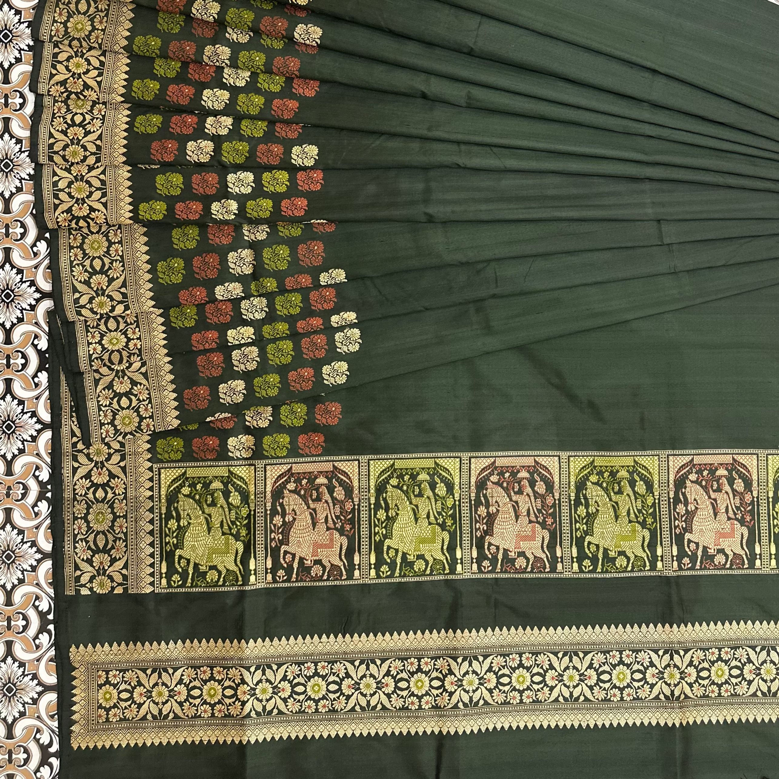 Dark Green Revival Baluchari Saree