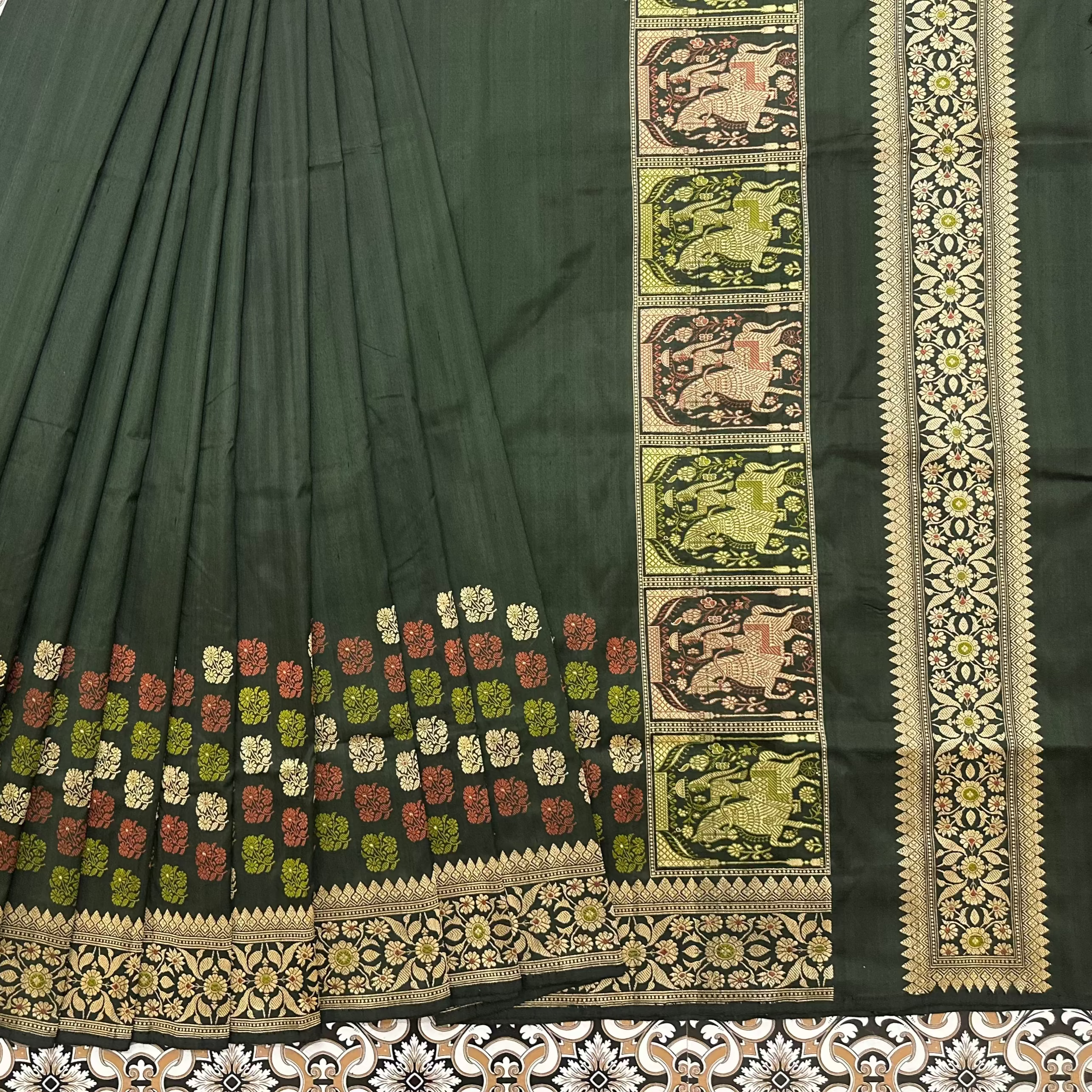Dark Green Revival Baluchari Saree