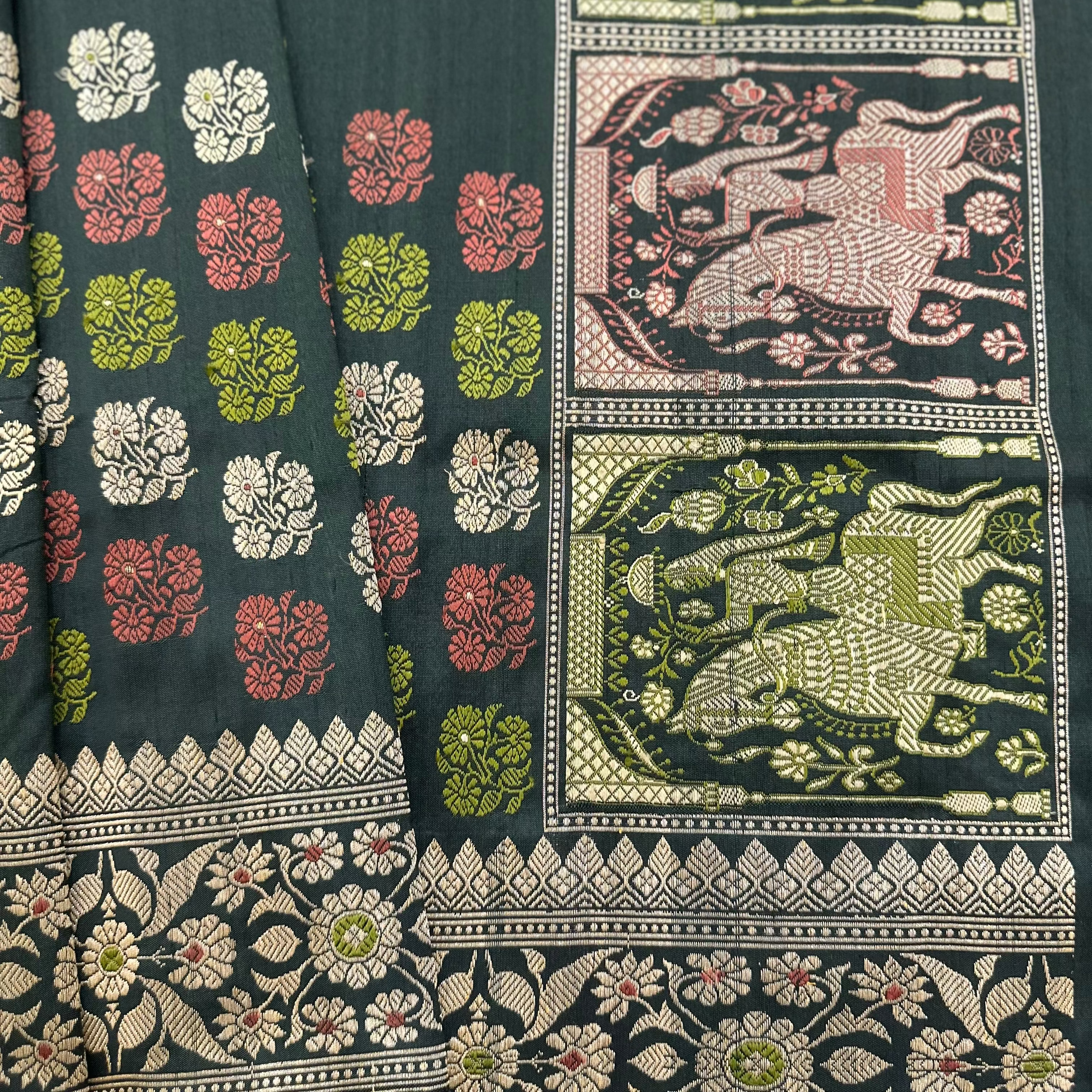 Dark Green Revival Baluchari Saree