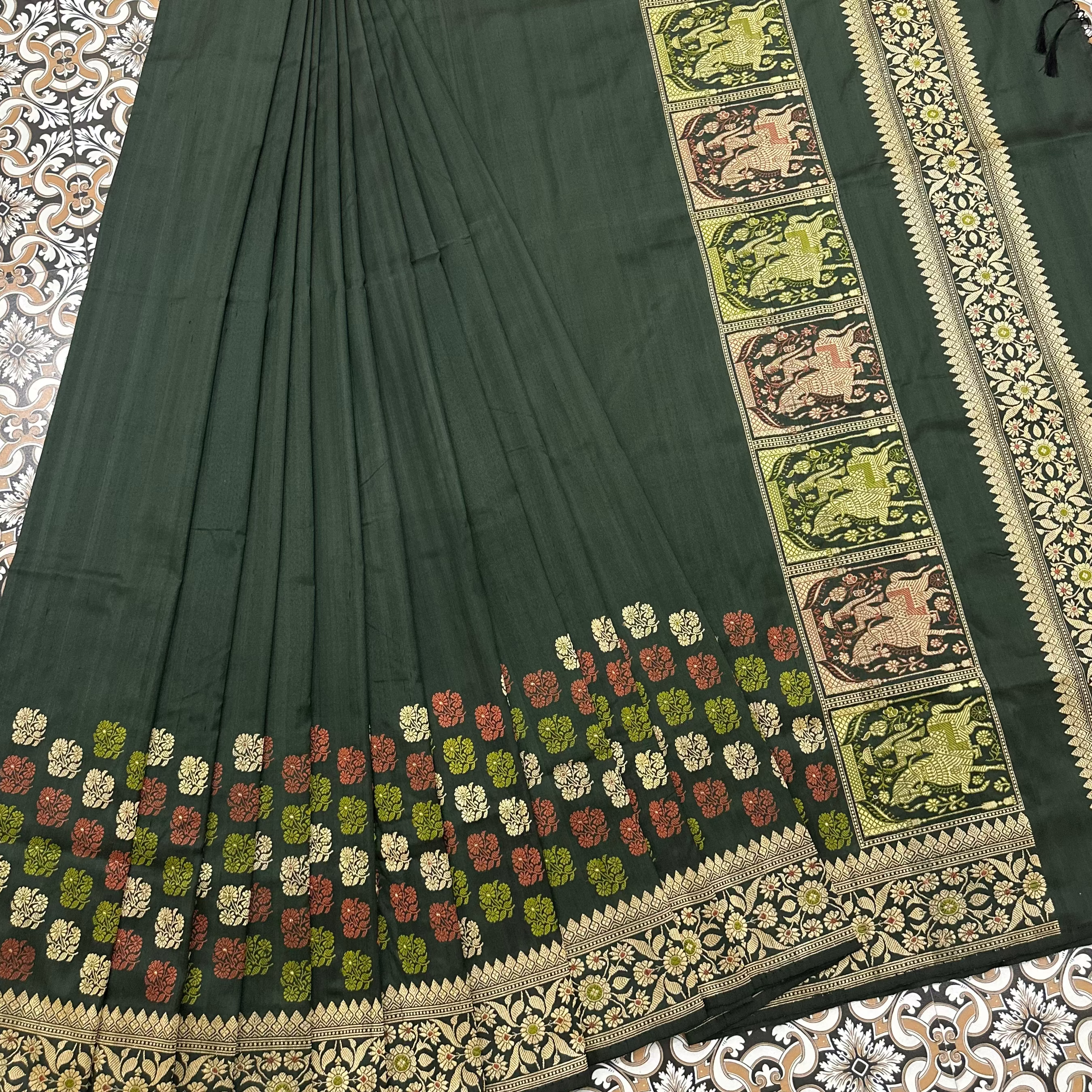 Dark Green Revival Baluchari Saree