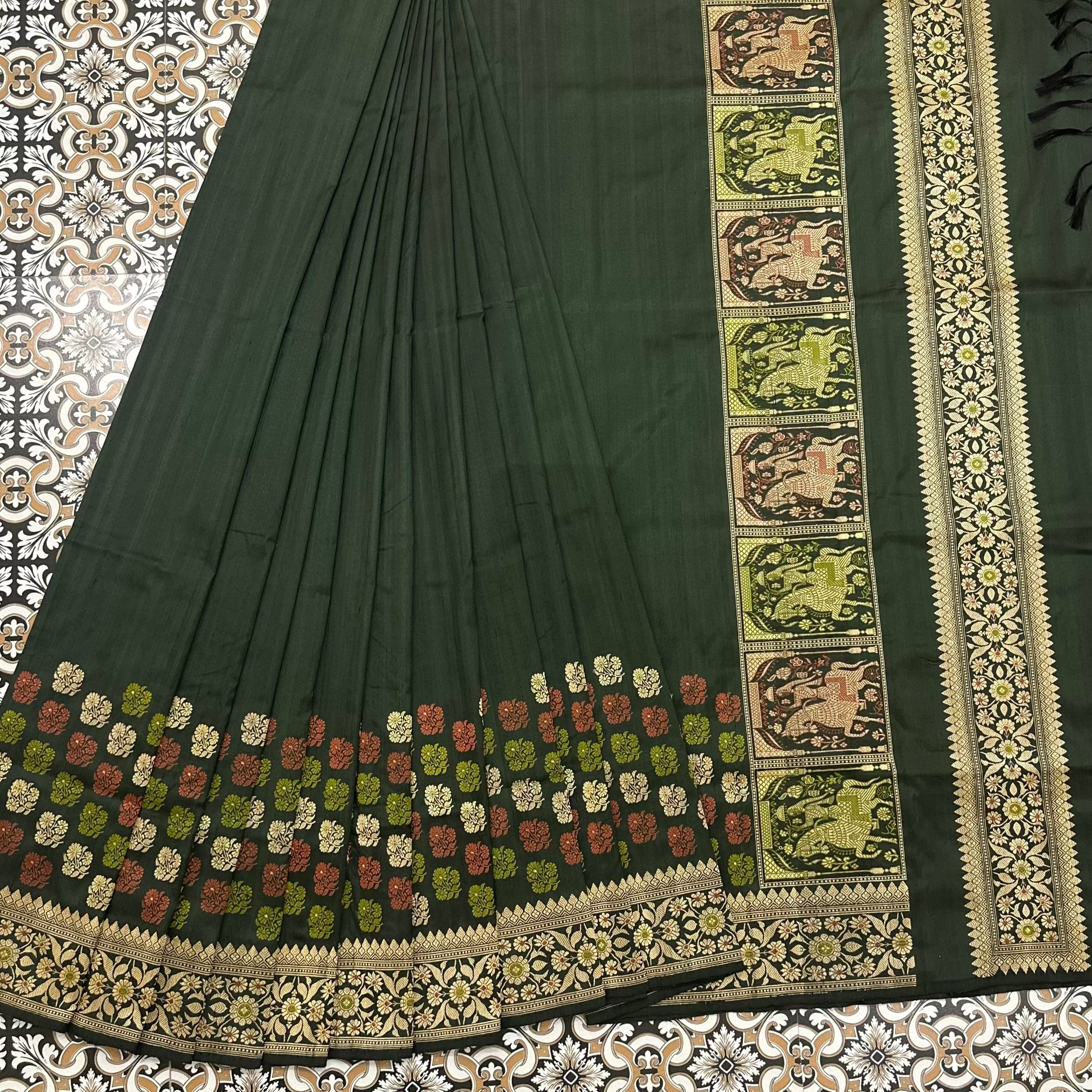 Dark Green Revival Baluchari Saree