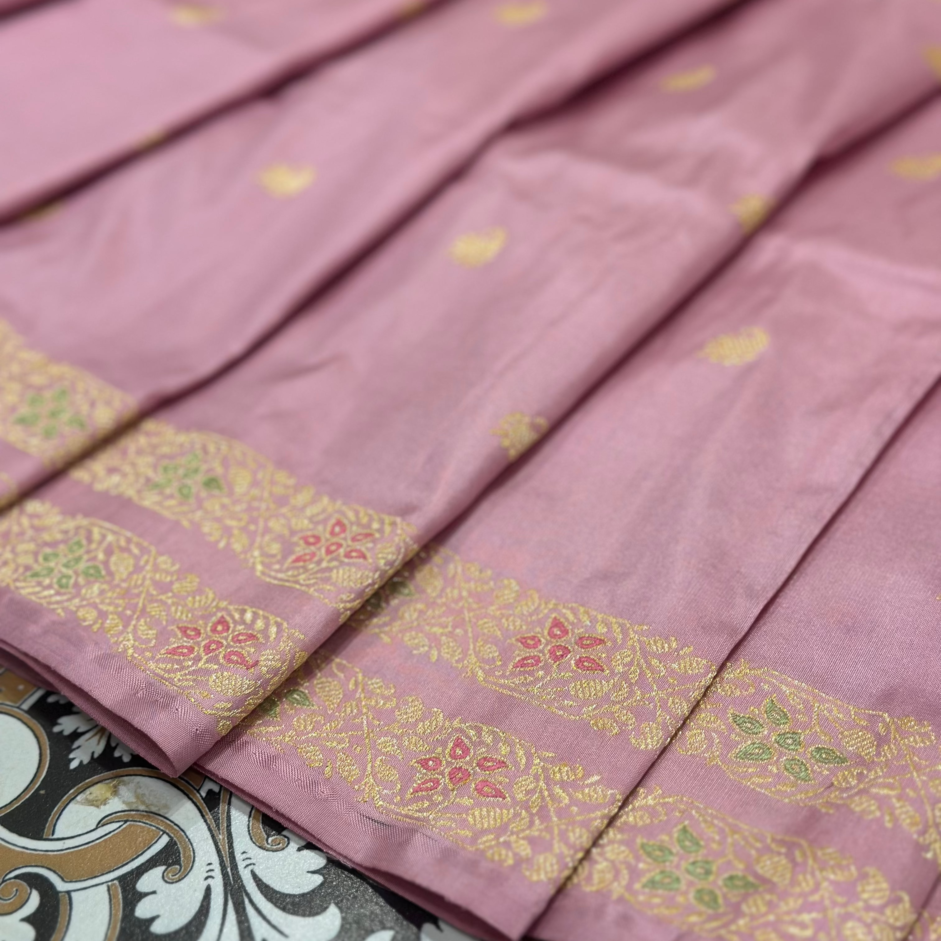 Pink Baluchari saree with Paisley in palla
