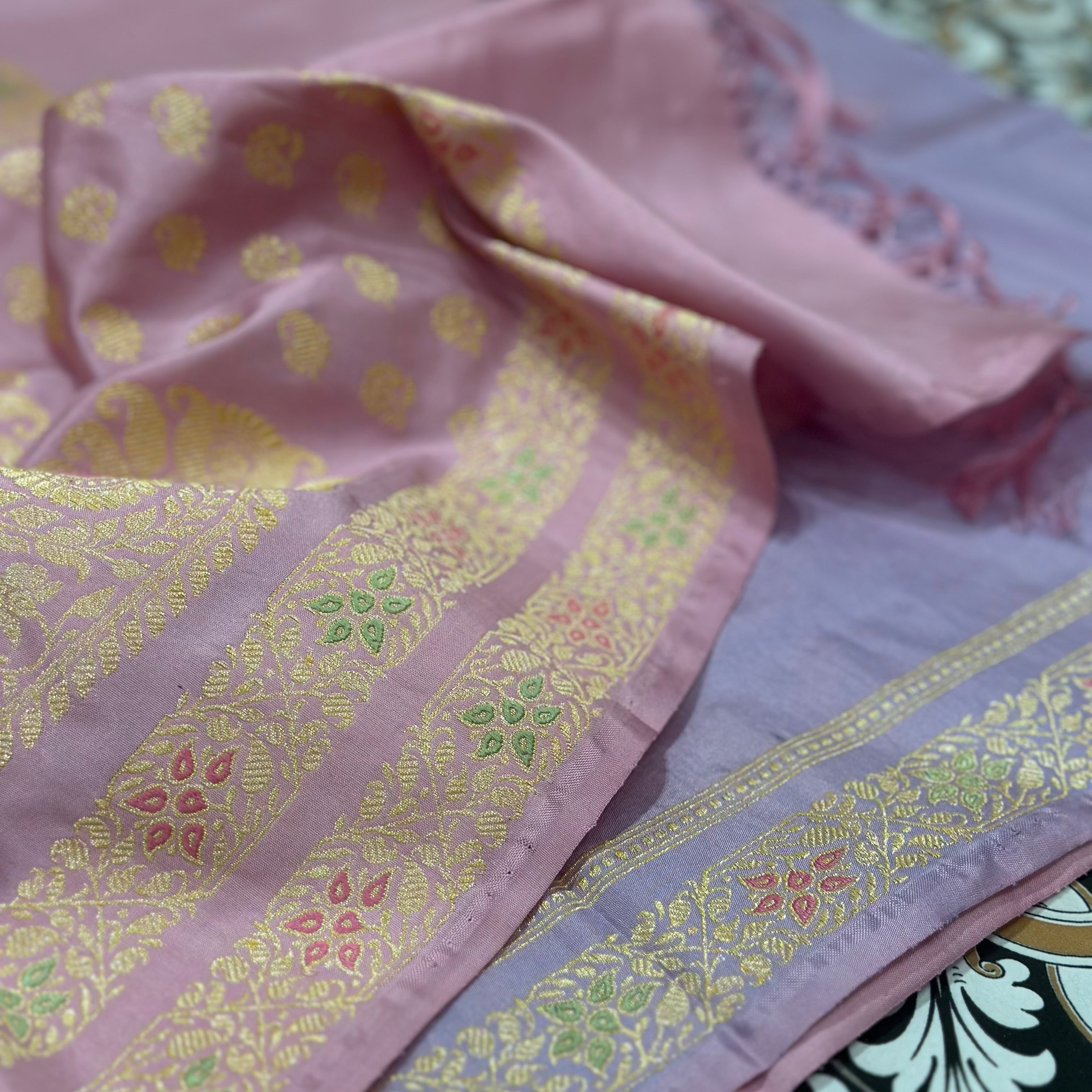 Pink Baluchari saree with Paisley in palla