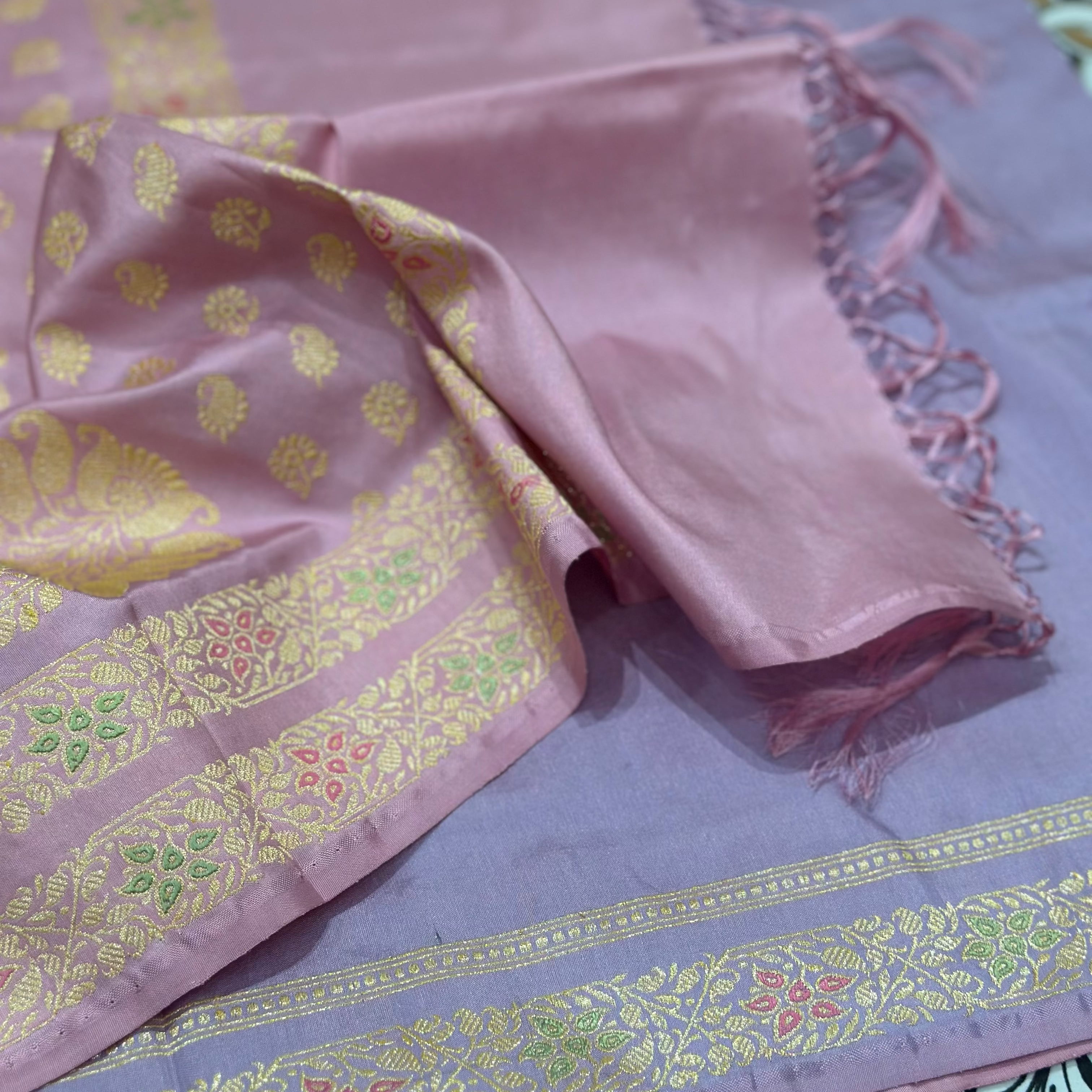 Pink Baluchari saree with Paisley in palla