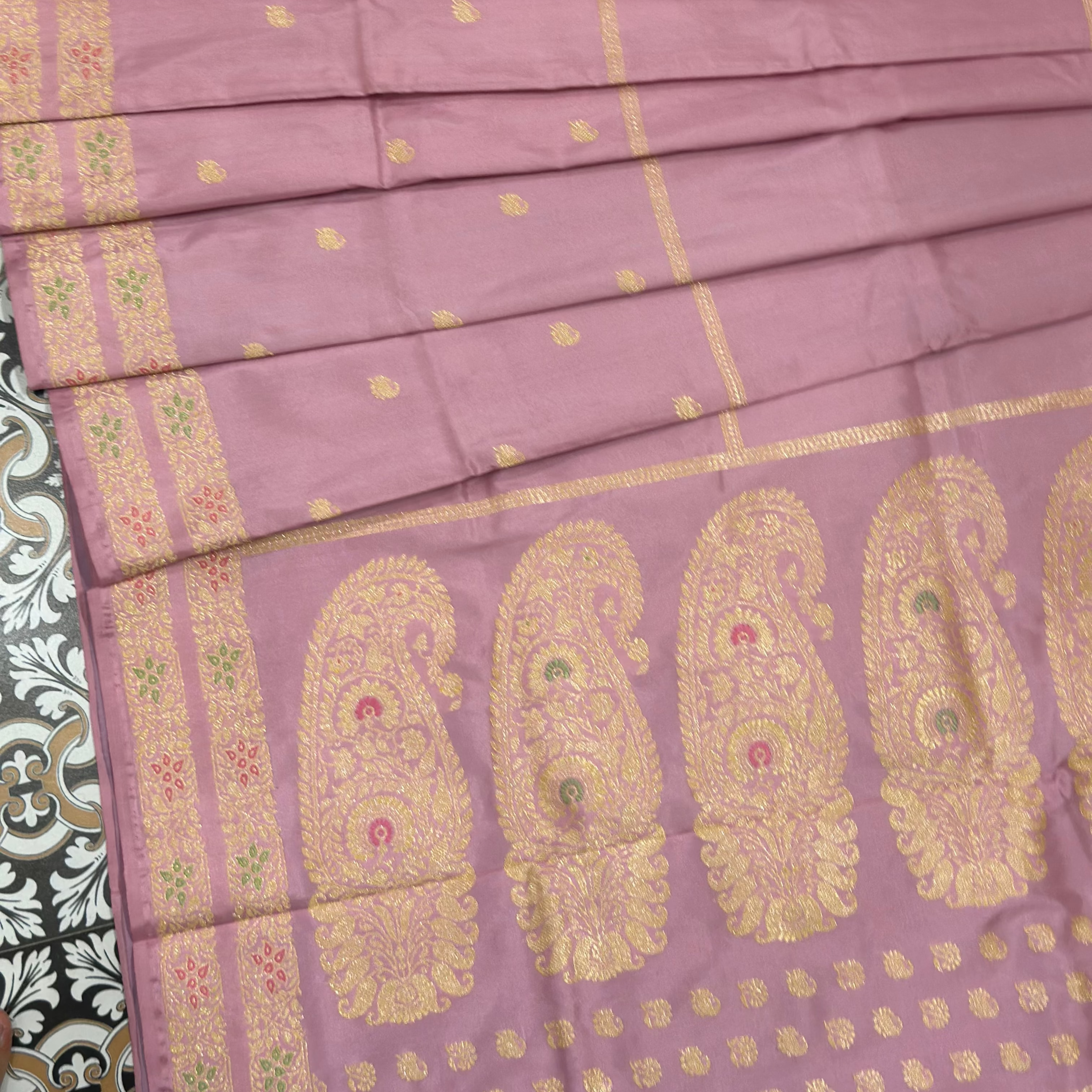 Pink Baluchari saree with Paisley in palla