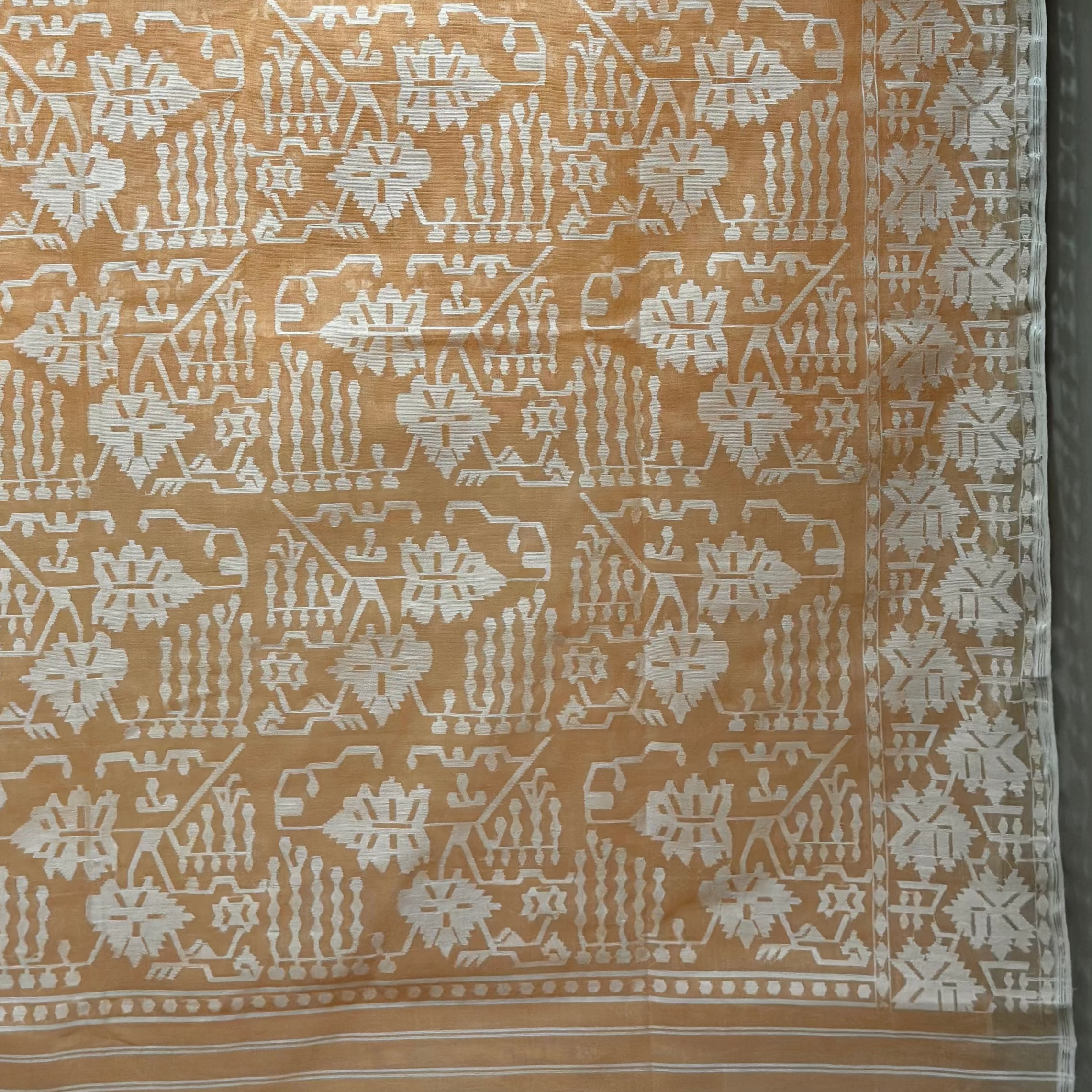 Light Orange and White Angoorlata Dhakai Jamdani Saree (Grapevine)