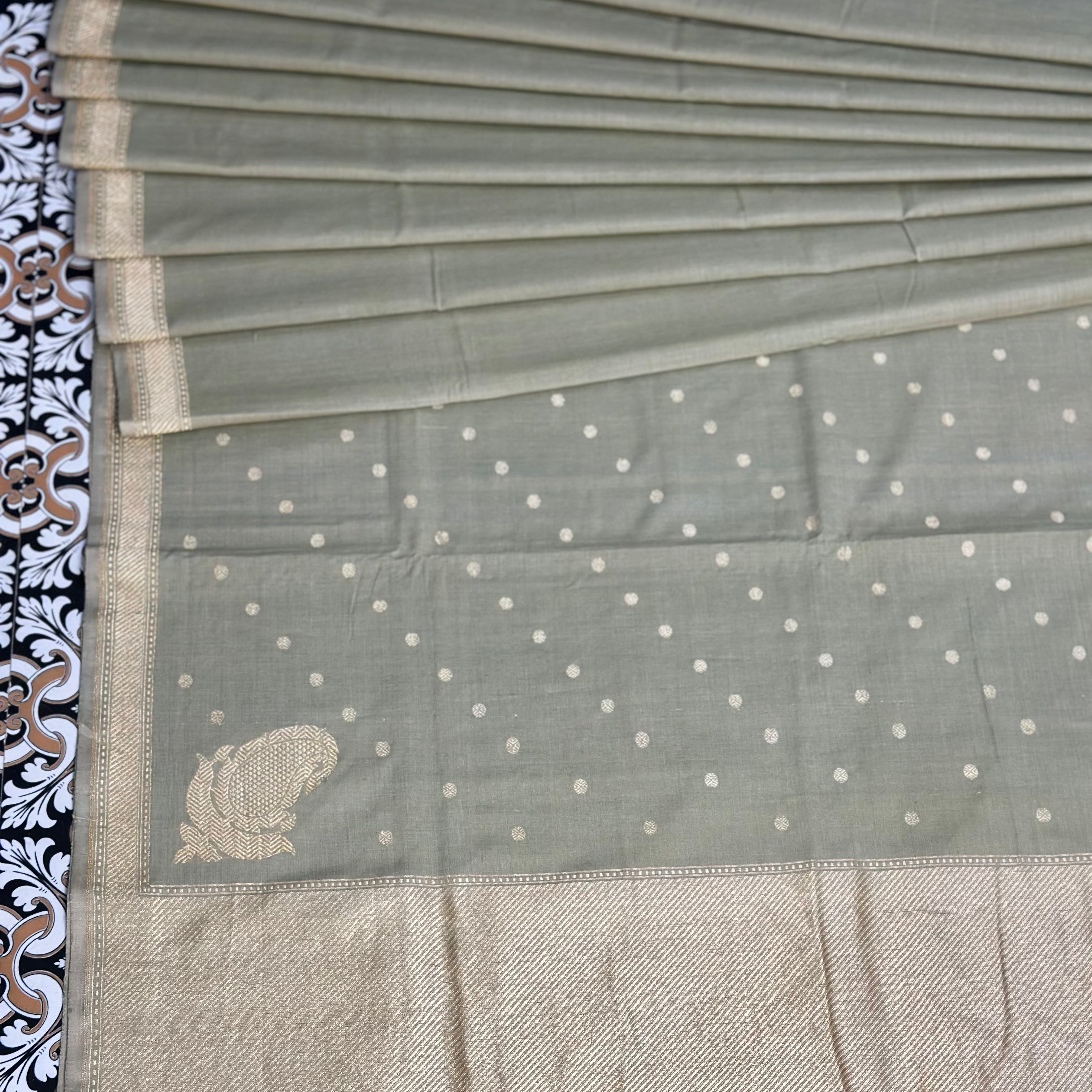 Sage Green Pure Cotton Natural Dyed Benarasi
