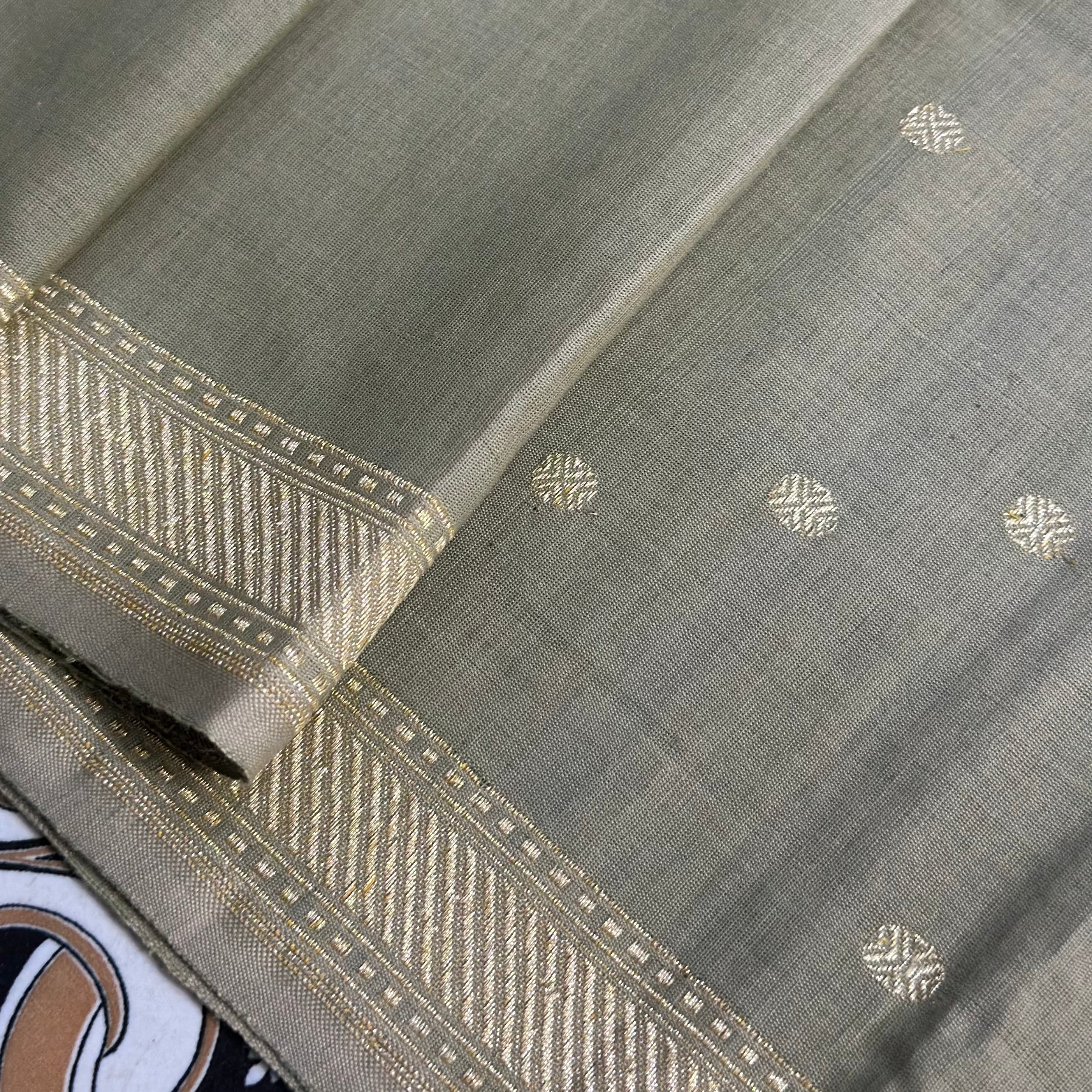 Sage Green Pure Cotton Natural Dyed Benarasi