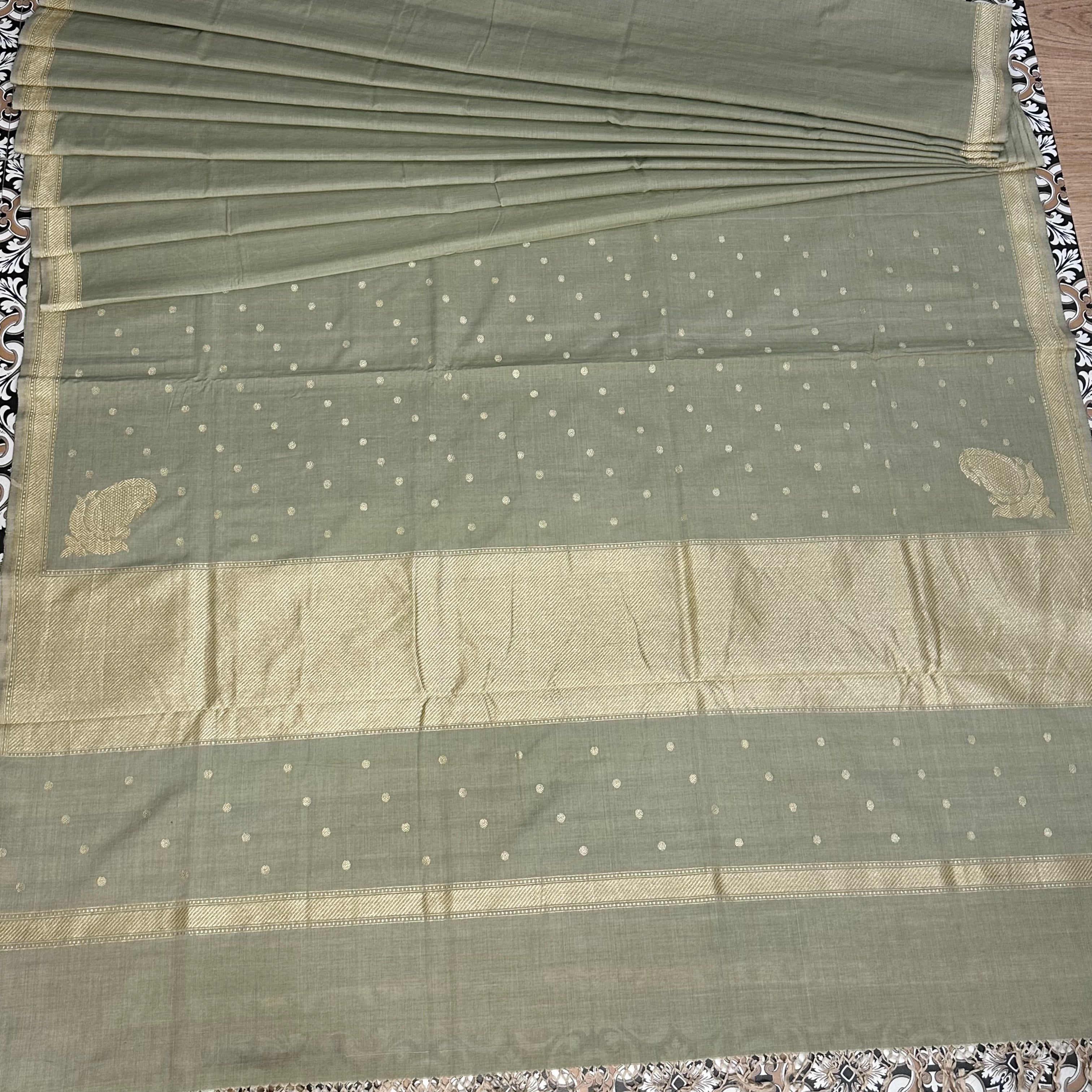 Sage Green Pure Cotton Natural Dyed Benarasi