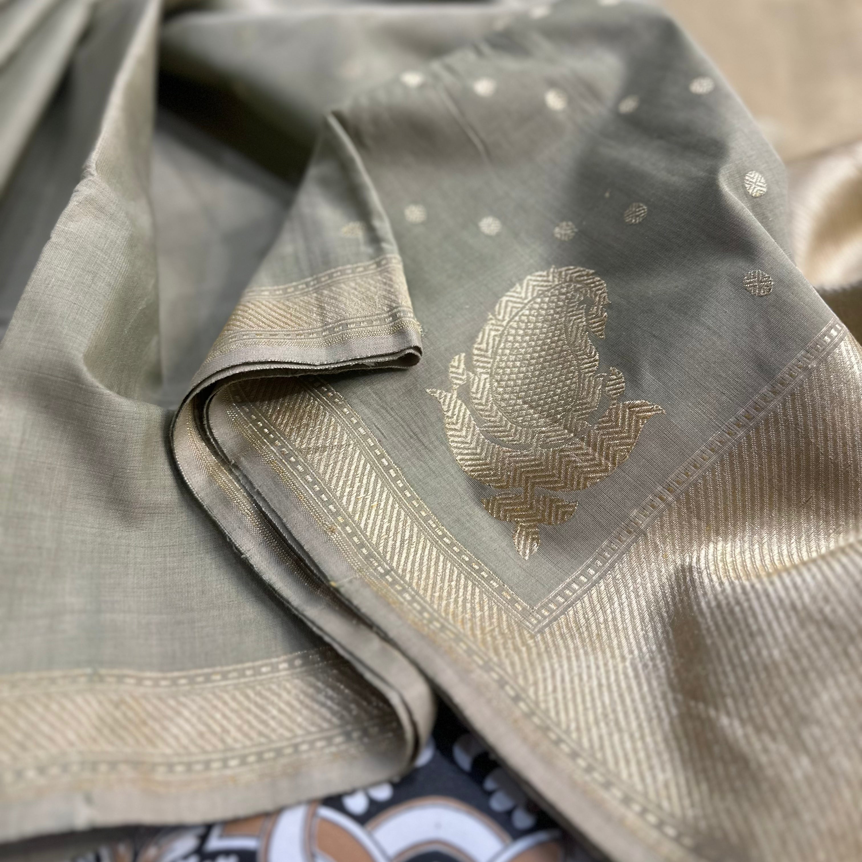 Sage Green Pure Cotton Natural Dyed Benarasi