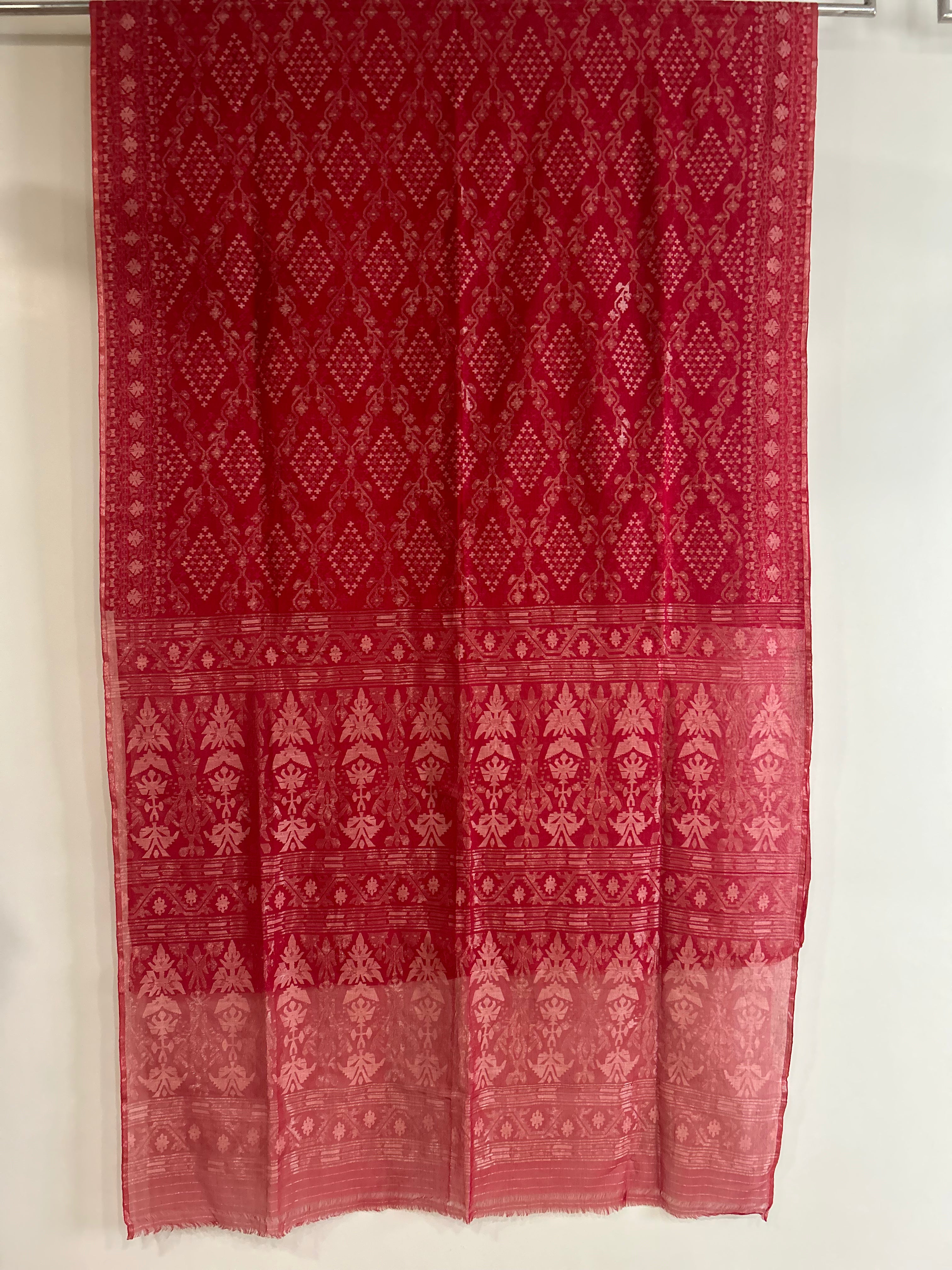 Pre Order : Red Jaal Dhakai Jamdani with Zari